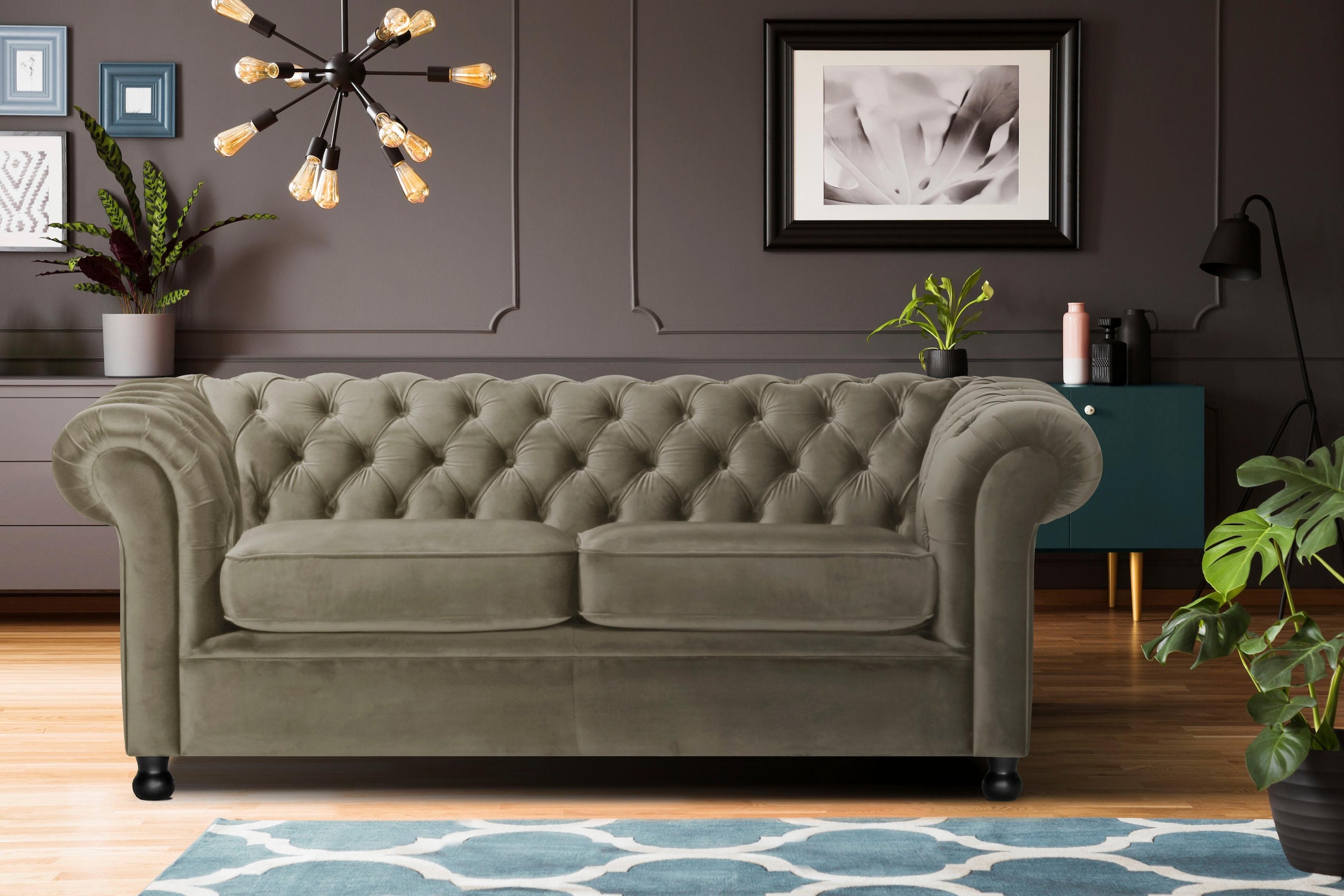 Home affaire Chesterfield-Sofa "Chesterfield Home 3-Sitzer B/T/H: 192/87/75 cn", mit edler Knopfheftung und typischen Ar