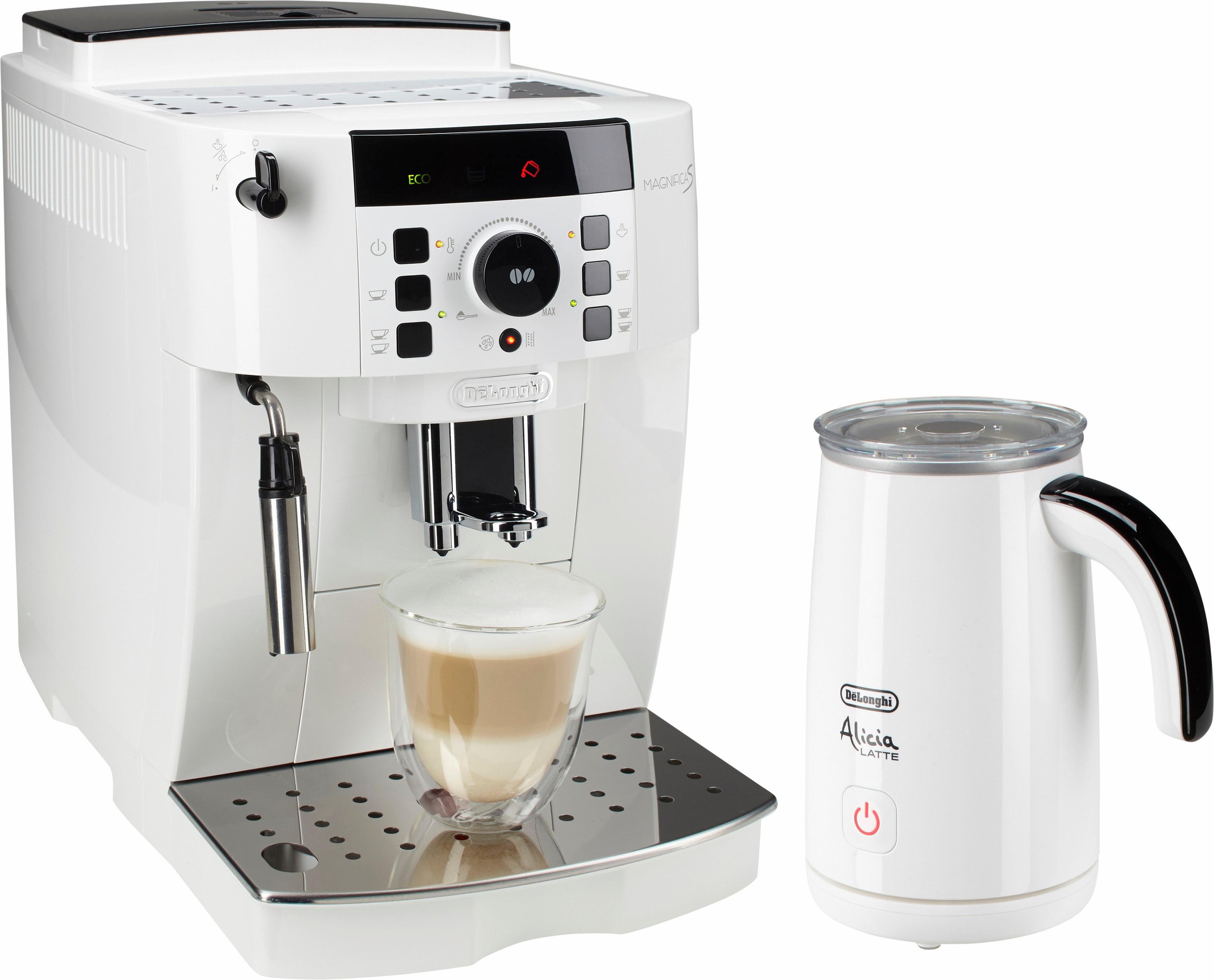 DeLonghi Kaffeevollautomat "Magnifica S ECAM21.118.W - mit Barista-Milchaufschäumer, Weiß" Direktwahltasten, Kegelmahlwerk (13 Mahlgrade), 15 Bar Pumpendruck