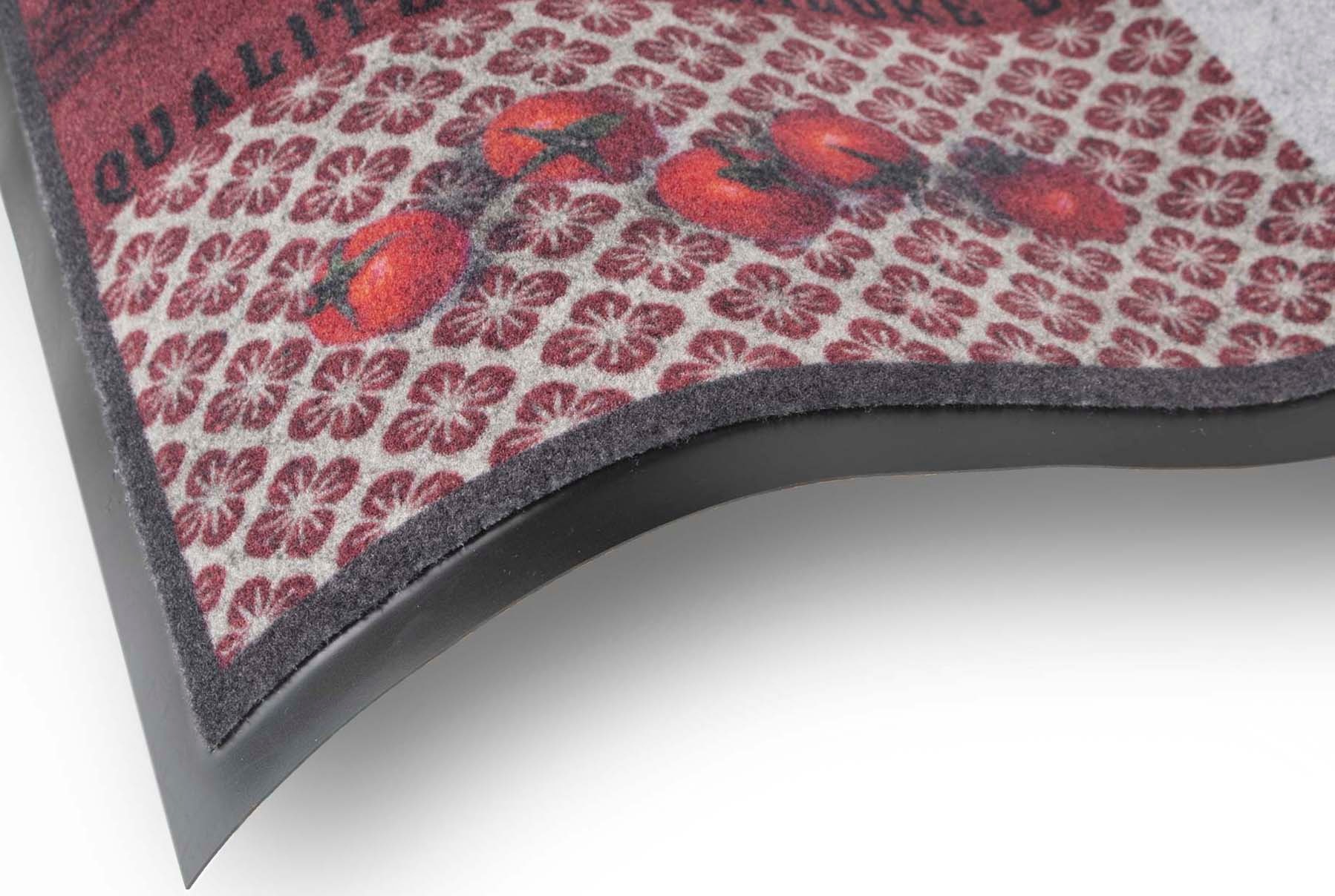 Primaflor-Ideen in Textil Küchenläufer »TOMATO«, rechteckig, 6,5 mm Höhe, Motiv Tomaten, mit Schriftzug, rutschhemmend, waschbar, Küche