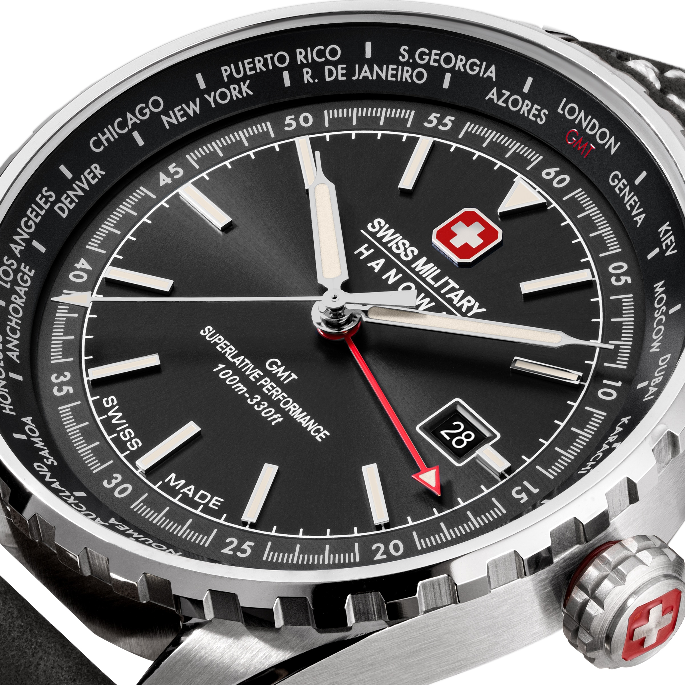 Swiss Military Hanowa Quarzuhr »Afterburn GMT« Armbanduhr, Herrenuhr, Swiss Made, Lederarmband, analog, Tag