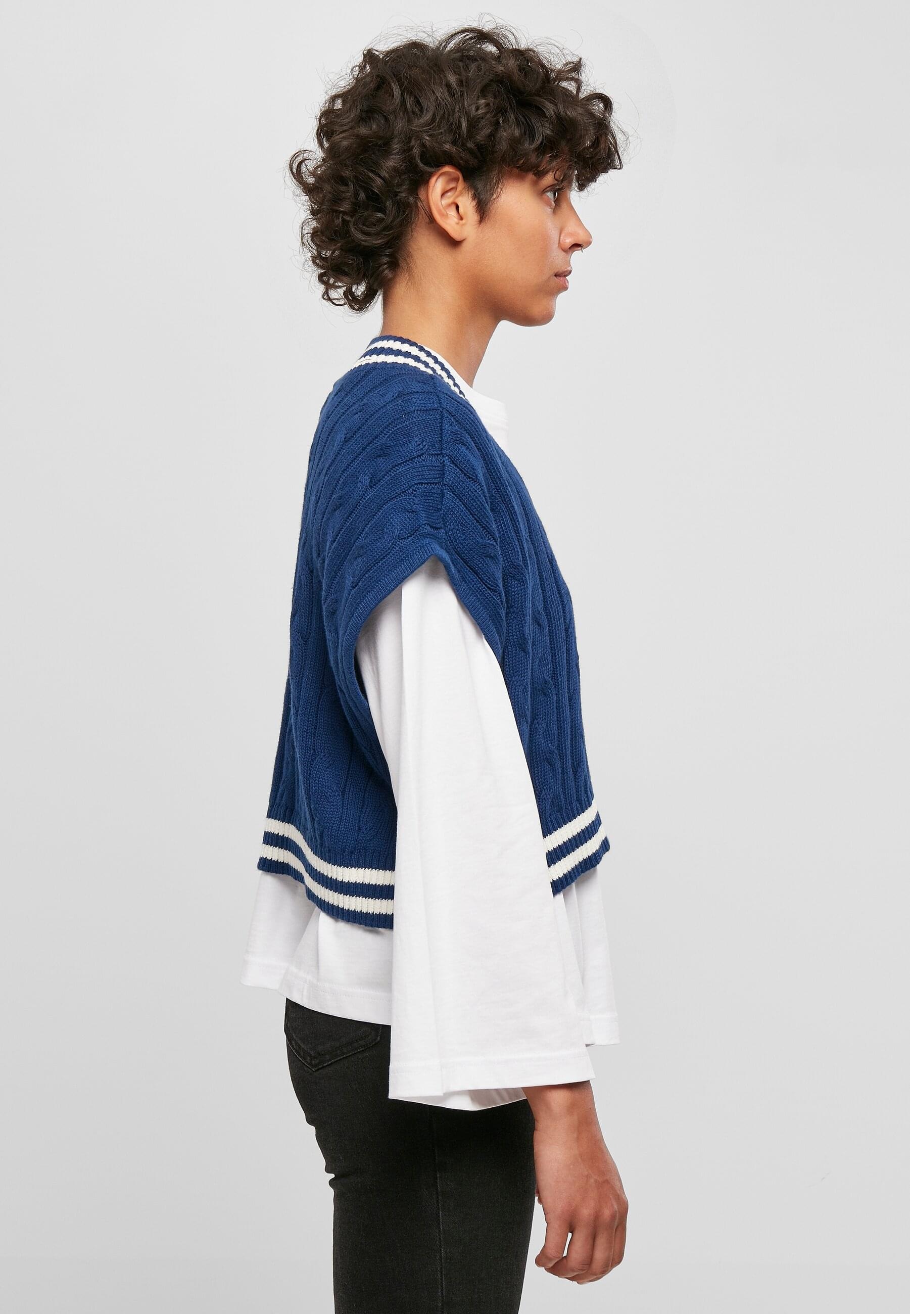 URBAN CLASSICS Rundhalspullover »Urban Classics Damen Ladies Cropped Knit College Slipover«, (1 tlg.)