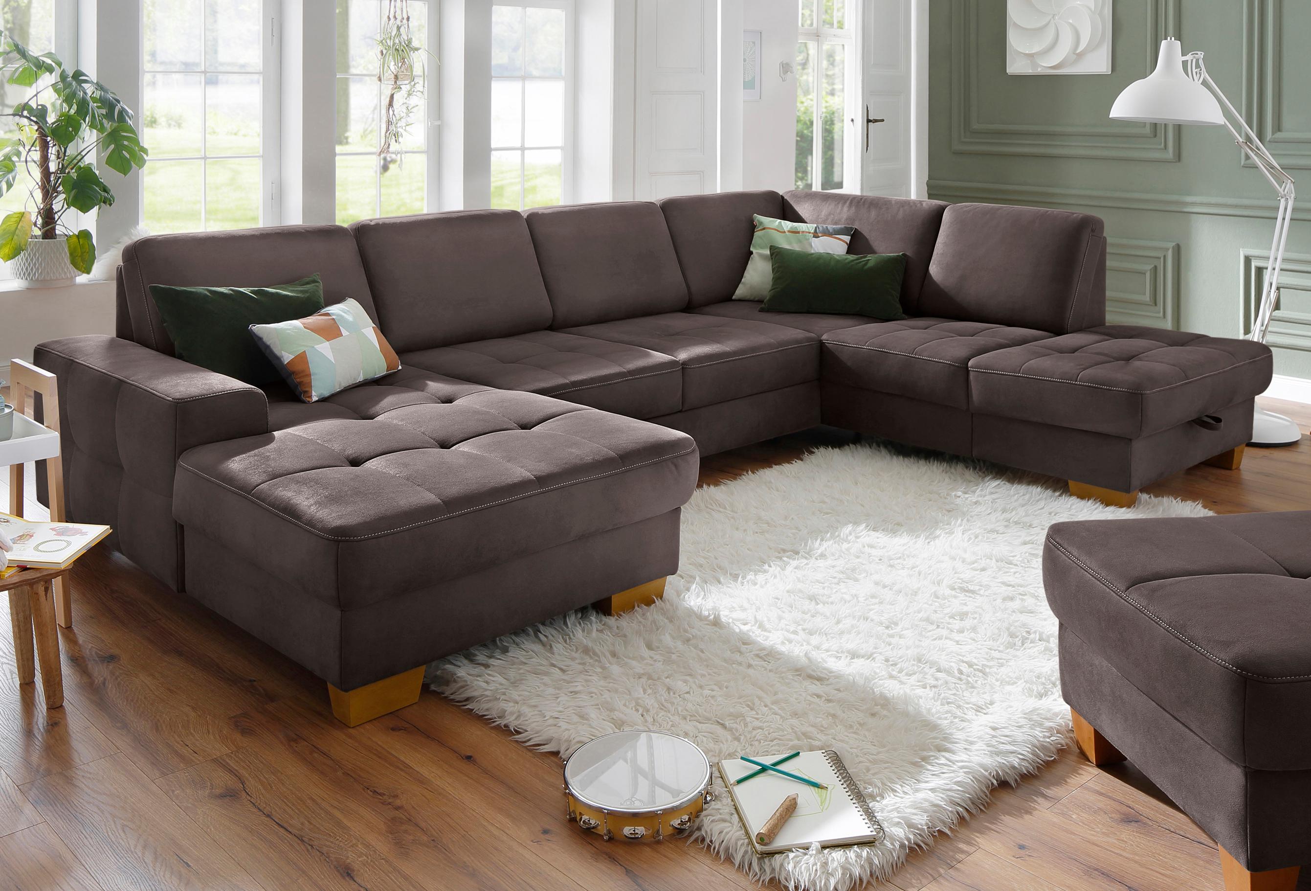 OTTO home Wohnlandschaft "Puccini U-Form" mit Federkern, Sitztiefenverstellung, Kontrastnaht