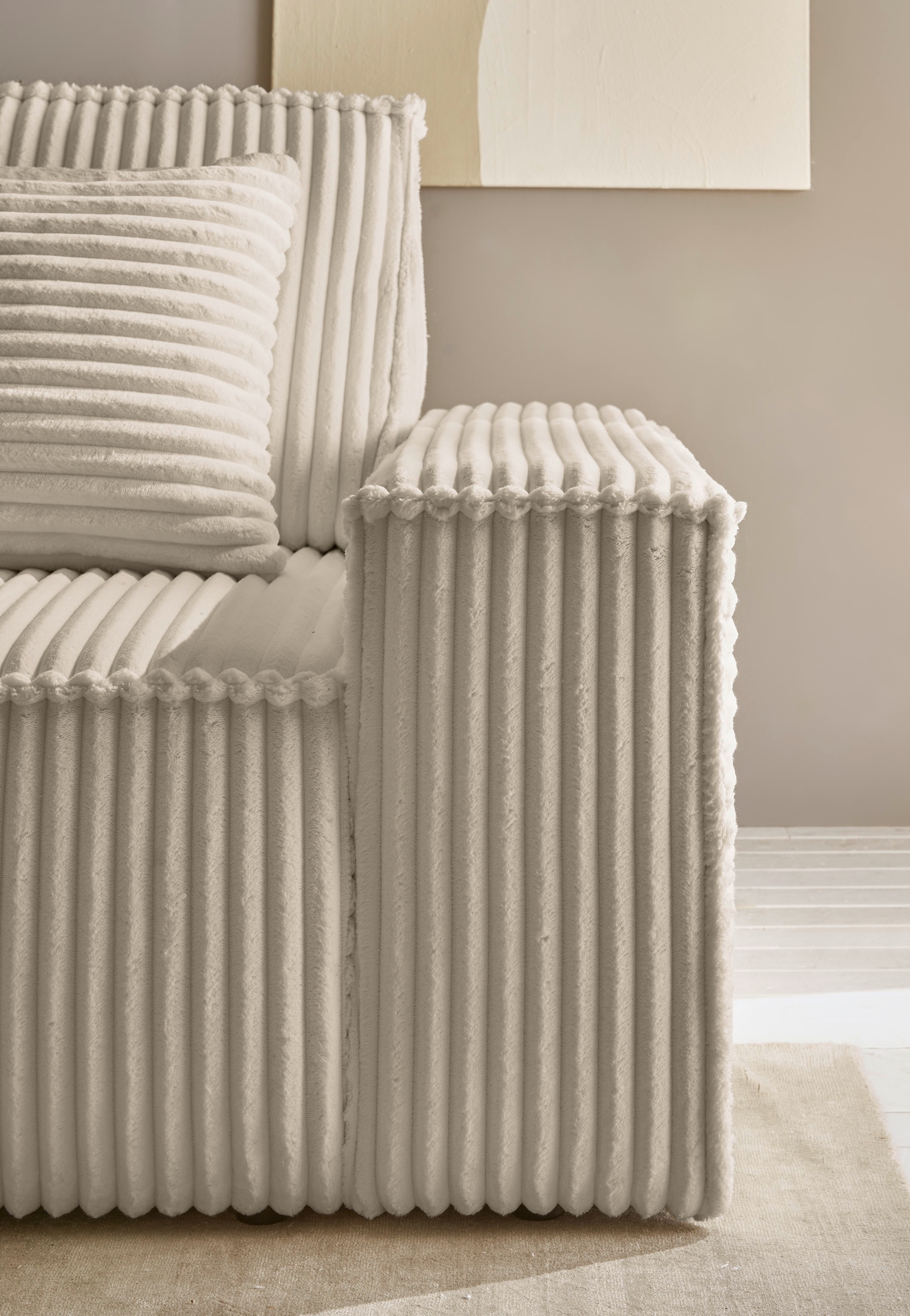 andas Wohnlandschaft »FINNLEY U-Form XXL 329 cm, Schlafsofa, Schlaffunktion m. Bettkasten«, (194/139 cm), Bouclé, Struktur und Cord