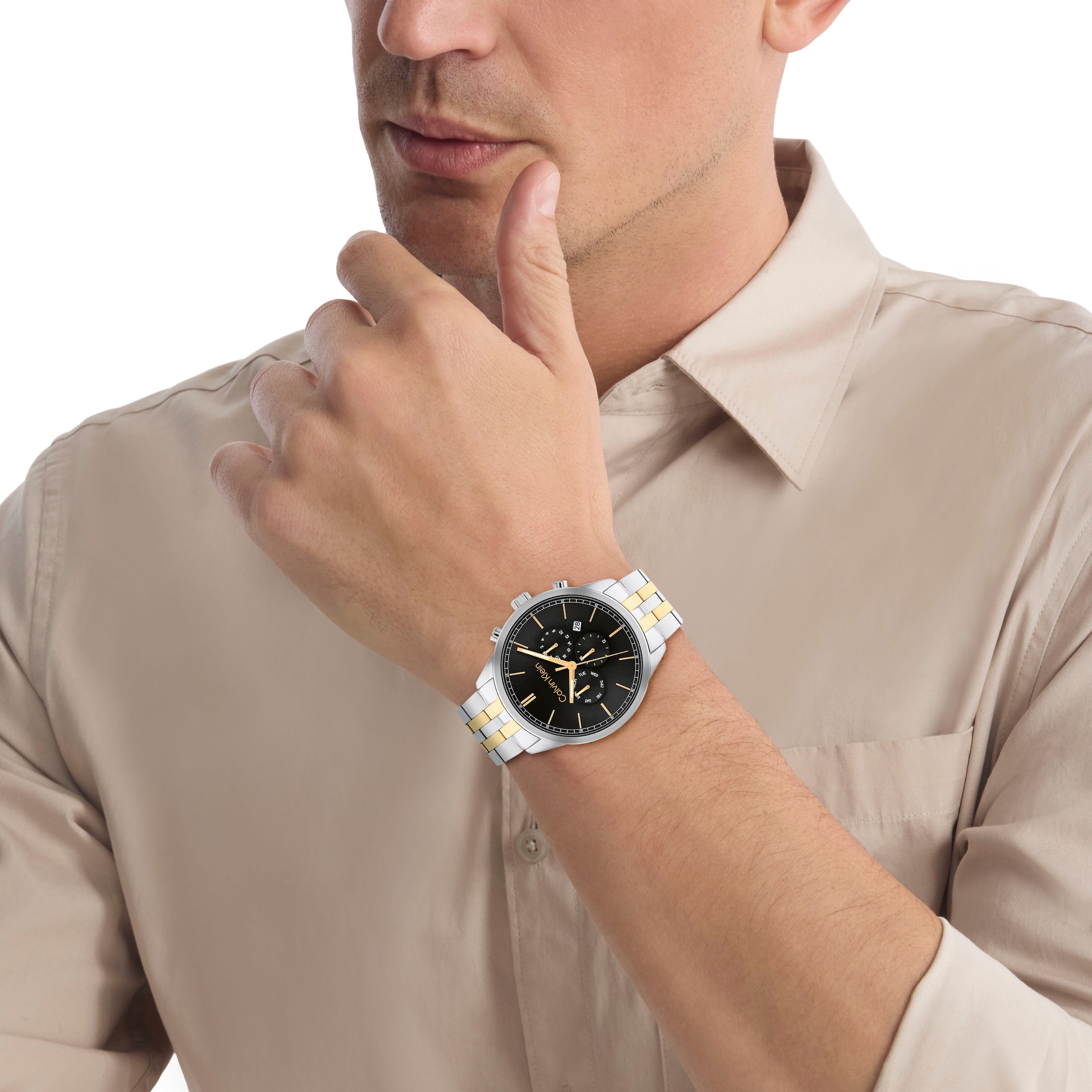 Calvin Klein Multifunktionsuhr »25200380«, Quarzuhr, Armbanduhr, Herrenuhr, Datum, 12/24-Stunden-Anzeige, bicolor