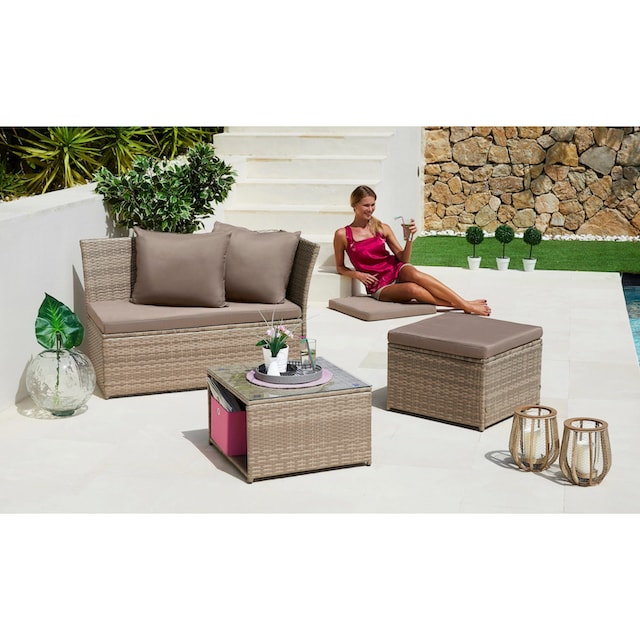 KONIFERA Gartenlounge-Set »Marseille«, (8 tlg.), Sofa, Tisch 57x57 cm,  Hocker, Polyrattan | BAUR