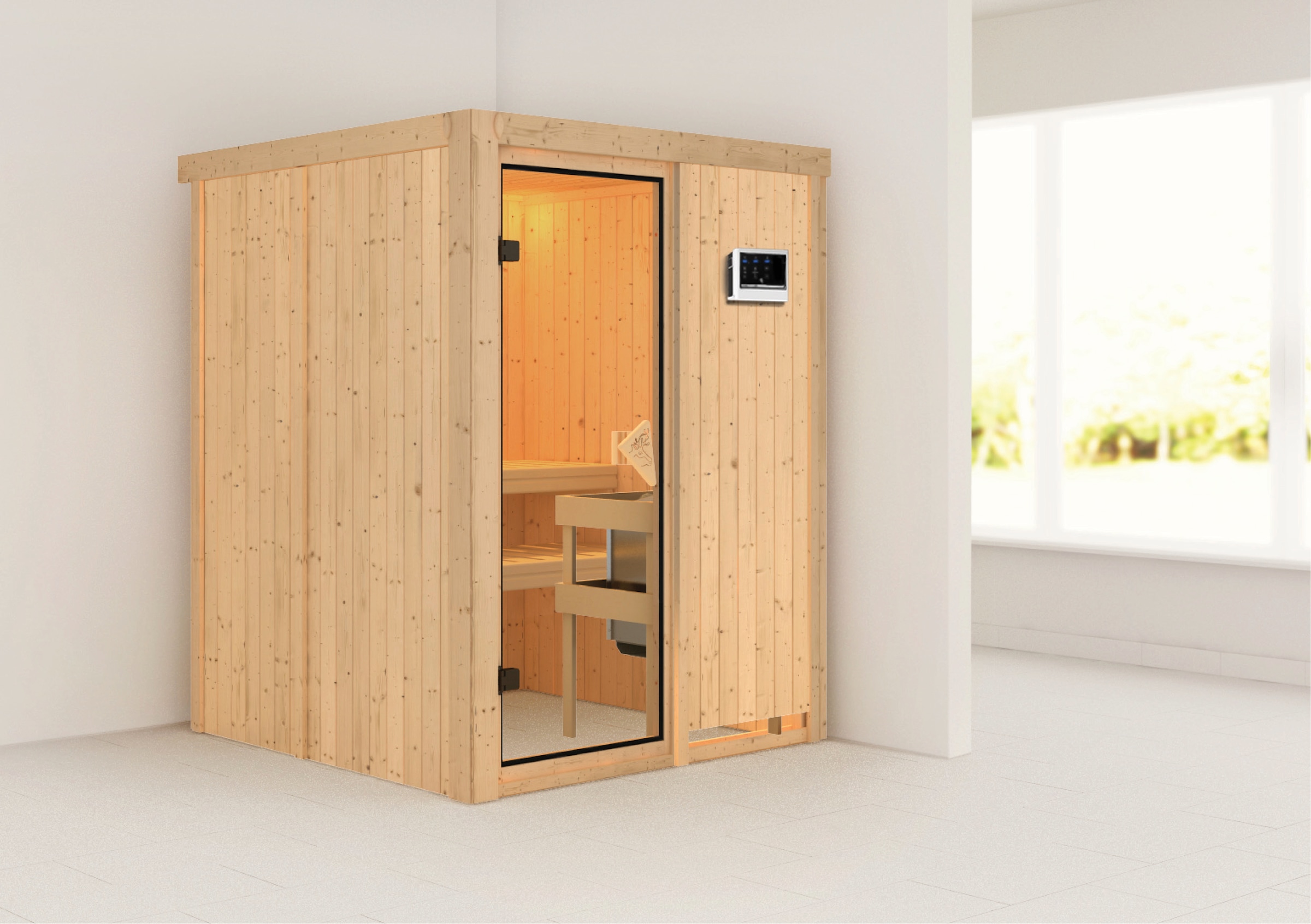 Karibu Sauna »Milaja«, 3,6-kW-Plug & Play Ofen mit externer Steuerung