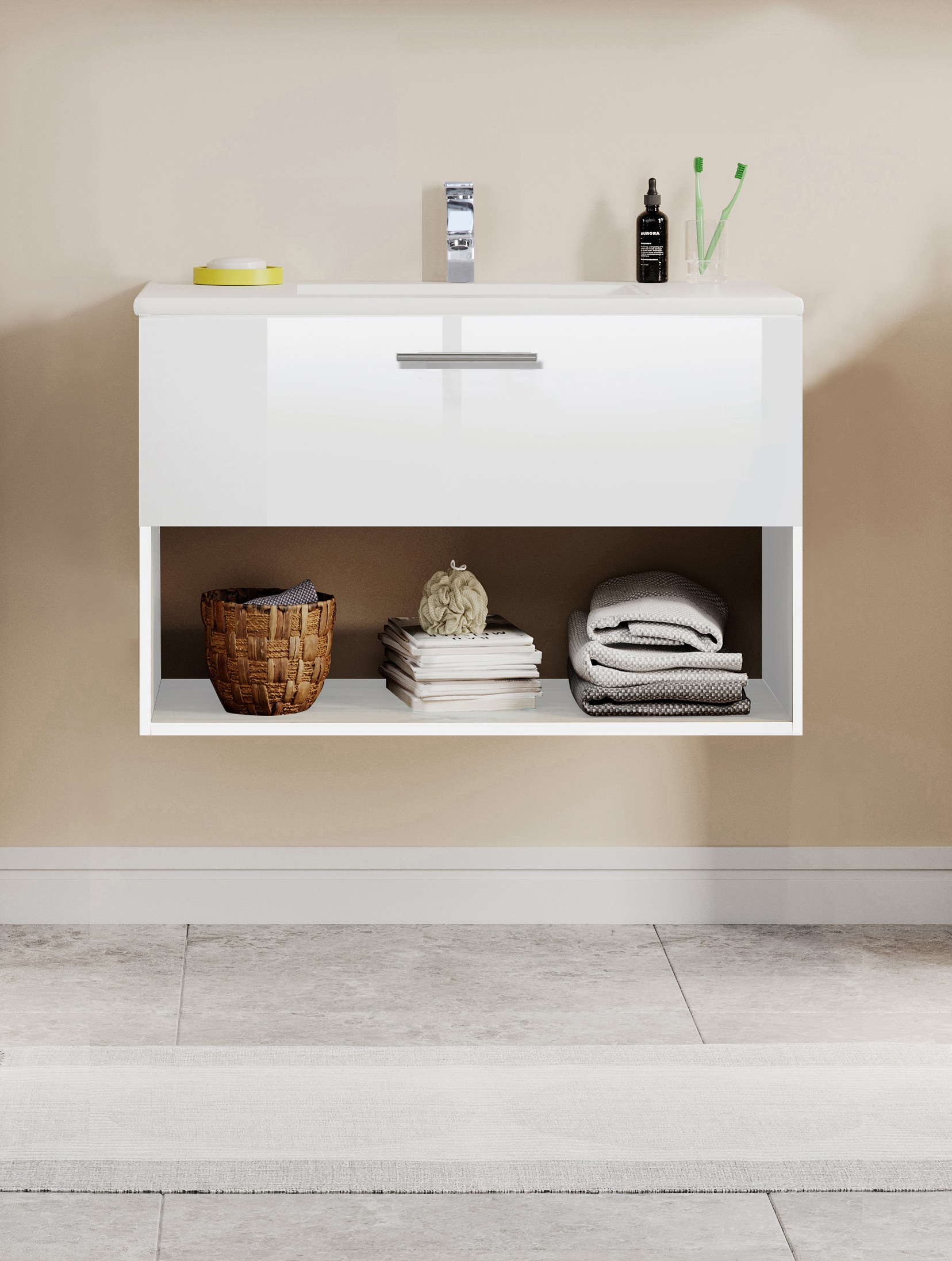 welltime Waschtisch "Trento Light mit Keramik-Auflagebecken", 1 Auzug und 1 günstig online kaufen