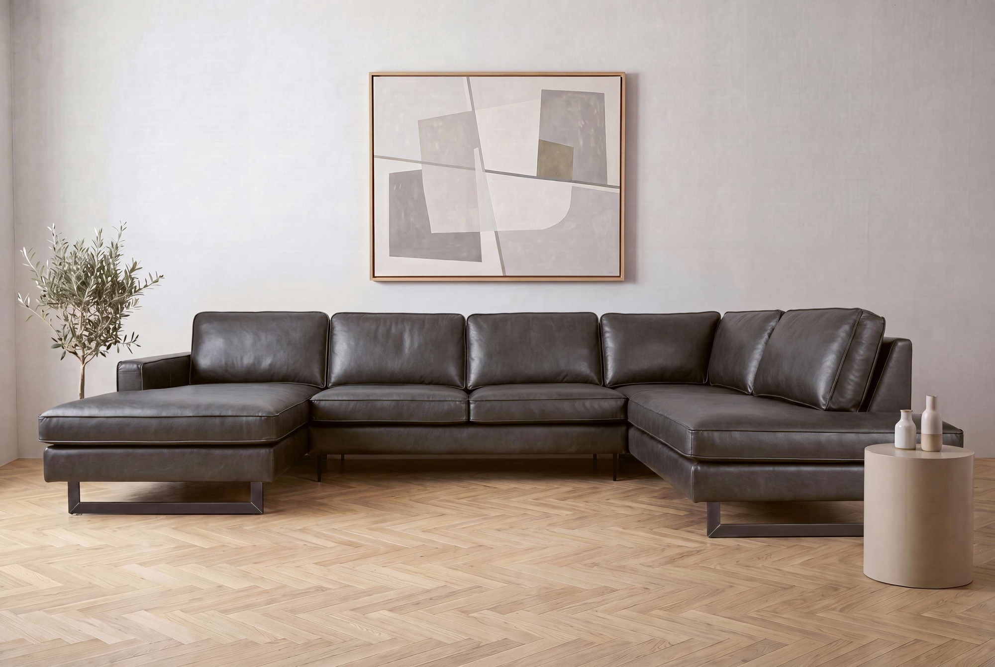 OTTO home Wohnlandschaft "Pinto, 350 cm, U-Form, XXL, mit Ottomanen" Cord, Chenille, Lederoptik, mit Keder, Metallfüße, Wellenunterfederung