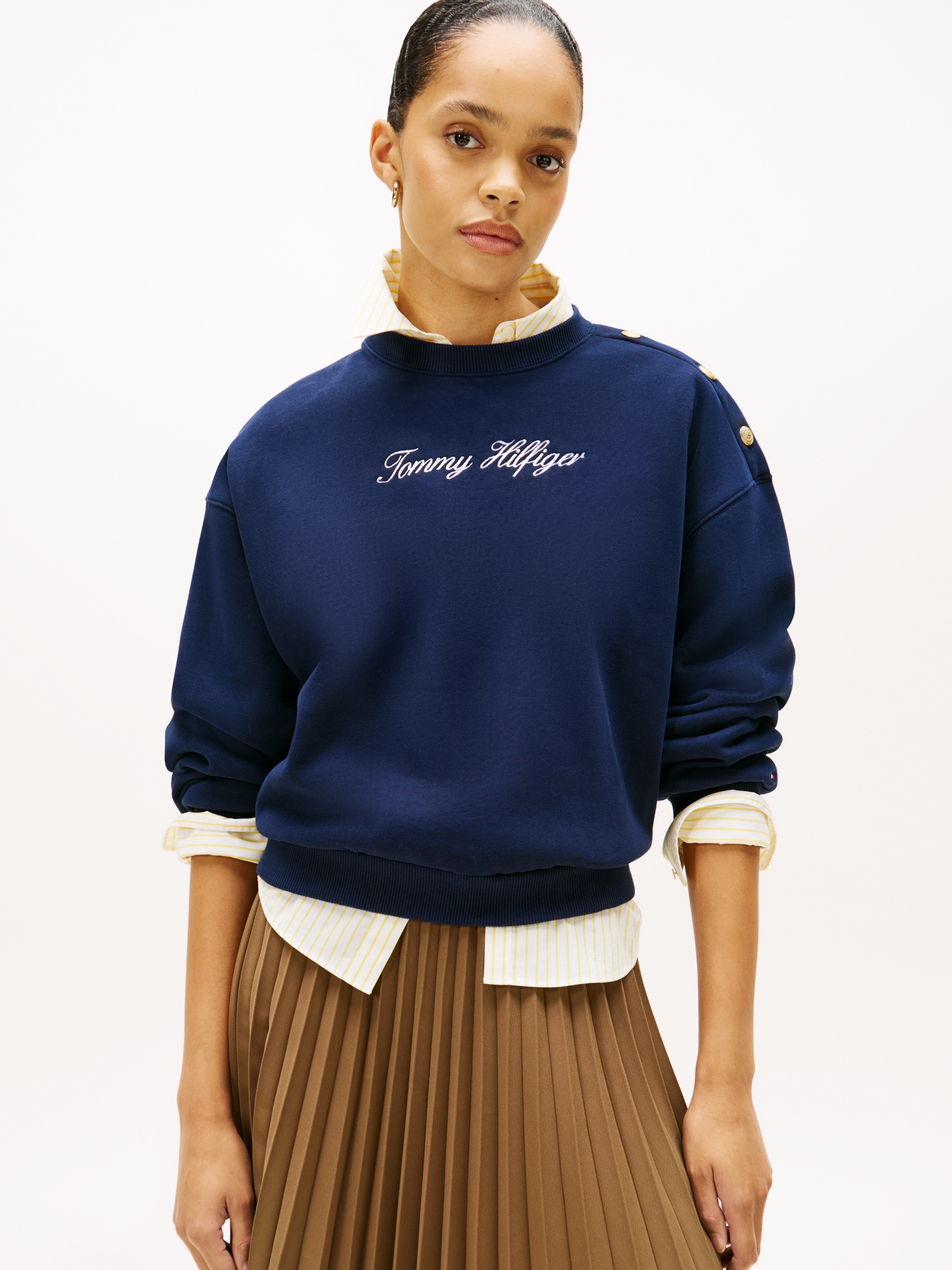 Tommy Hilfiger Sweatshirt "GOLD BTN SCRIPT FLEECE SWTSRT", mit goldfarbenen günstig online kaufen