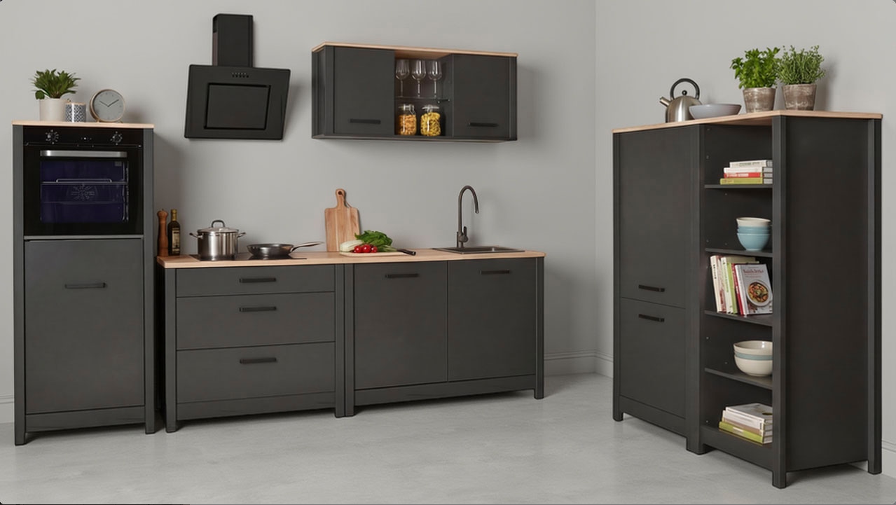 Inter Link Küchenzeile "Pienza, Einbauküche, Küchenblock, Küchenmodul, Kompaktküche" Ohne E-Geräte für Spülmaschine Kochfeld Backofen Kühlschrank B: 430 cm