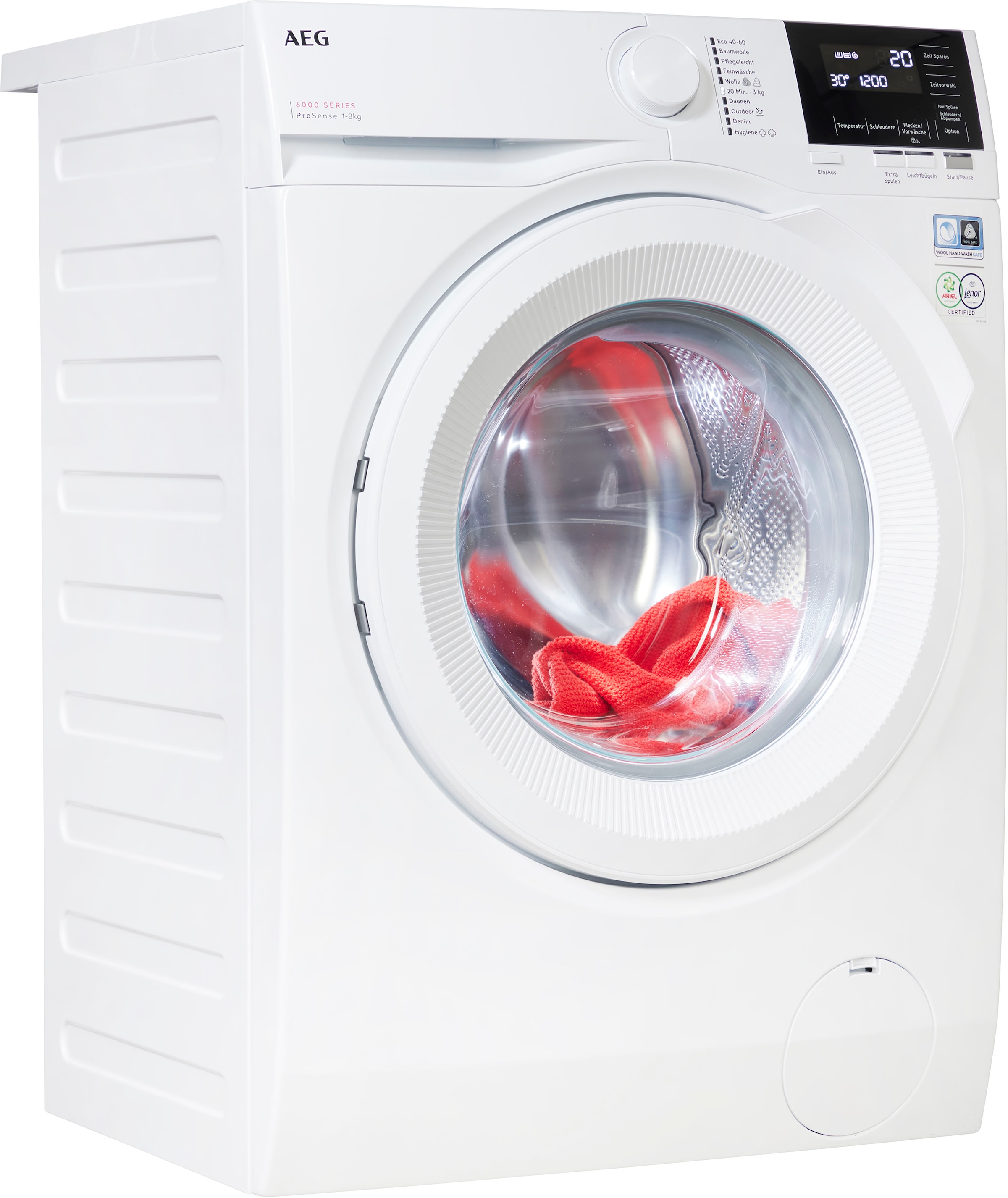 AEG Waschmaschine 6000 "LR6A648", 8 kg, 1400 U/min, ProSense Mengenautomatik​ - spart bis 40% Zeit, Wasser und Energie