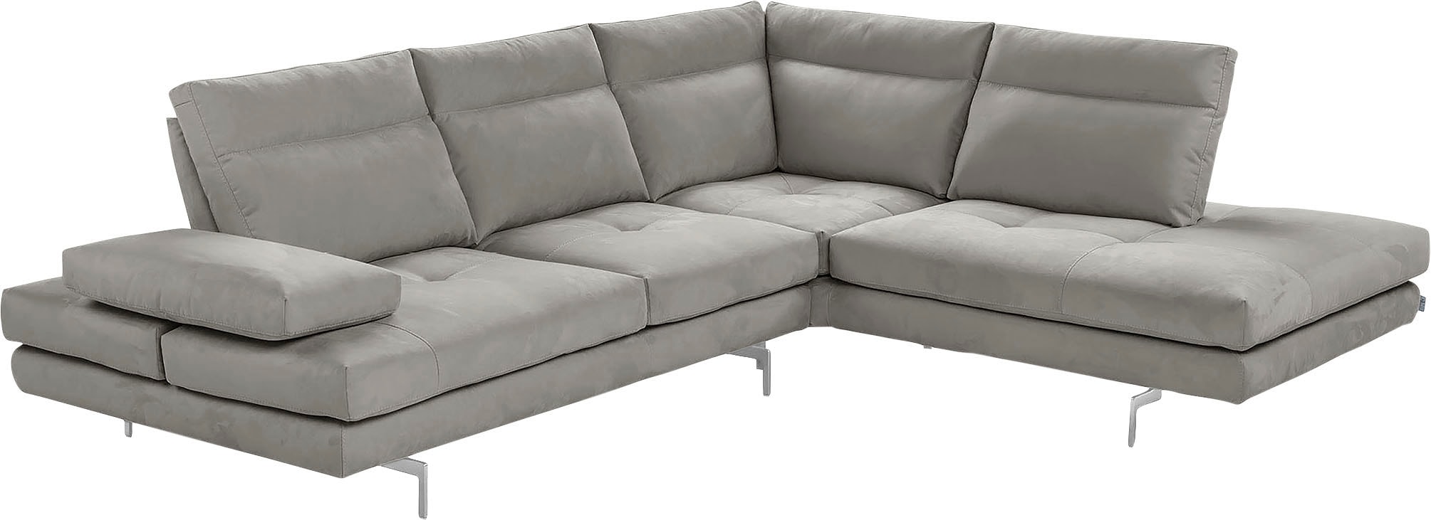 CALIA ITALIA Ecksofa "Toby Wing, B/T: 288/232 cm, Multifunktionssofa, Designsofa, L-Form" Sitztiefenverstellung und Armteilfunktion, Füße chrom glänzend