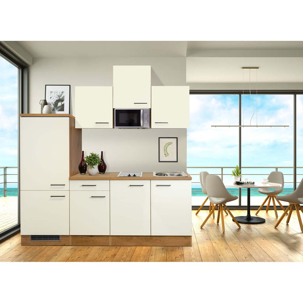 Wohnen Küchenmöbel Flex-Well Küchenzeile »Vintea«, mit E-Geräten, Gesamtbreite 210 cm Magnolia / Lancelot Oak