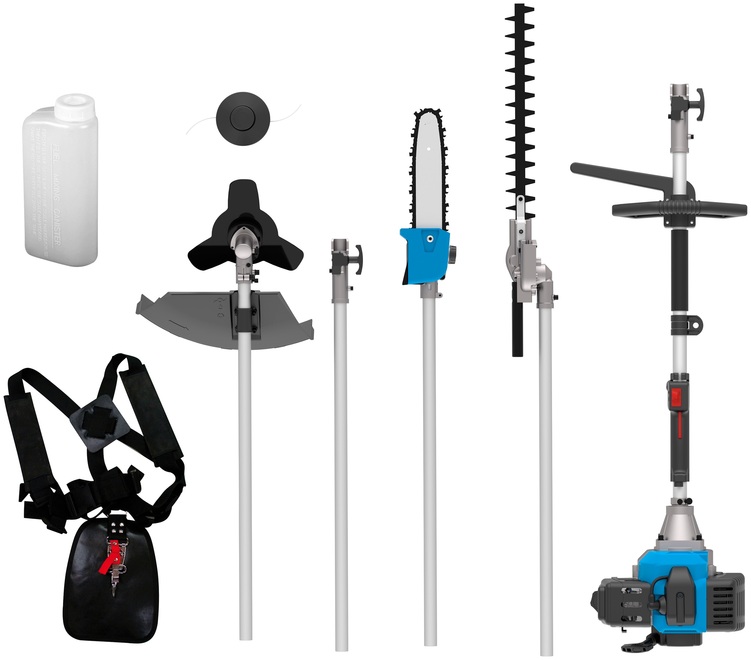 Benzin-Motorsense GPS 1001, 4in1, Motor-Sense, Trimmer, Heckenschere, Entaster