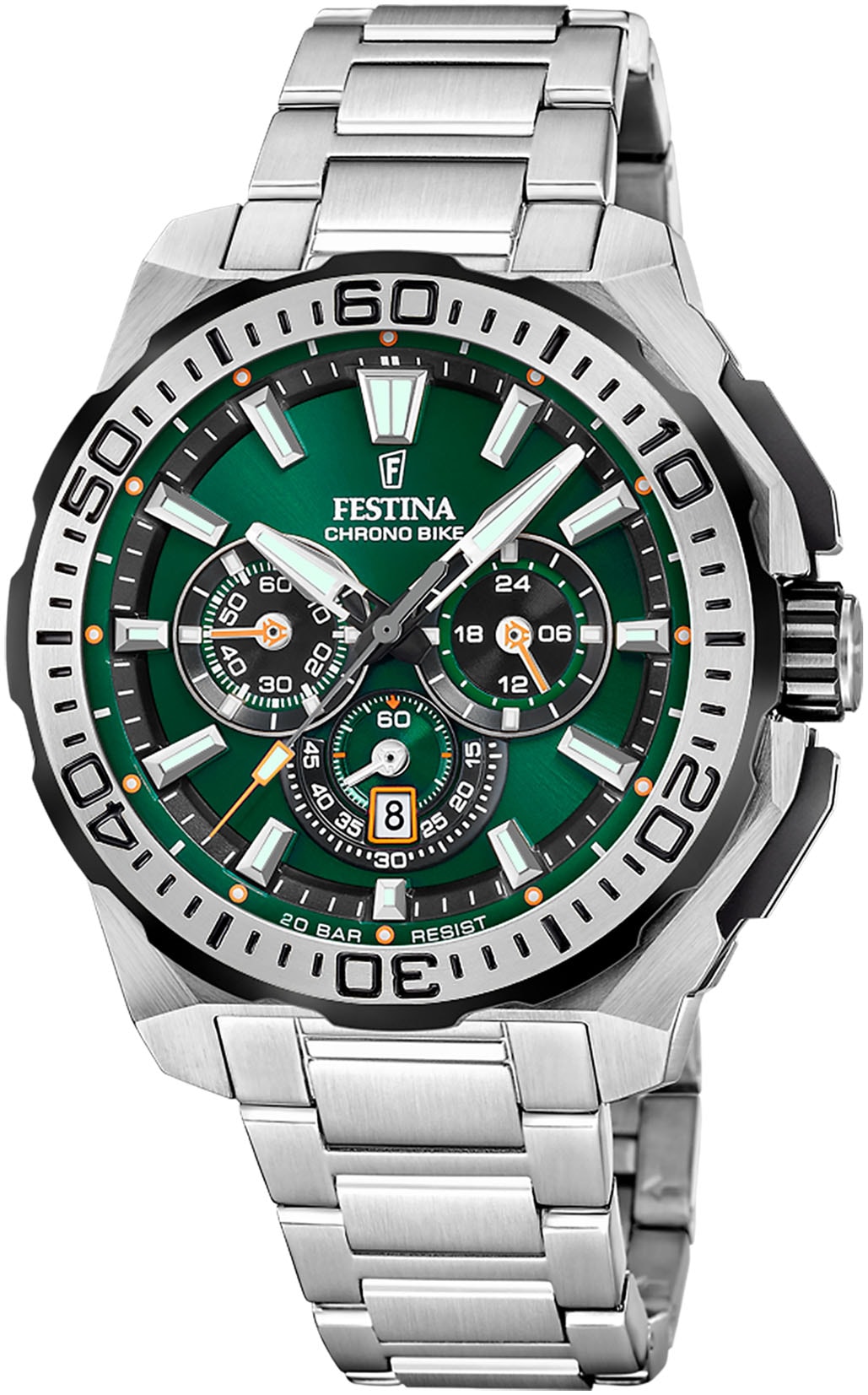 FESTINA Herren Chronograph "Chrono Bike 2025", silber, Armbanduhren, Quarzuhr, Armbanduhr, Herrenuhr, Edelstahlarmband, analog, Tag