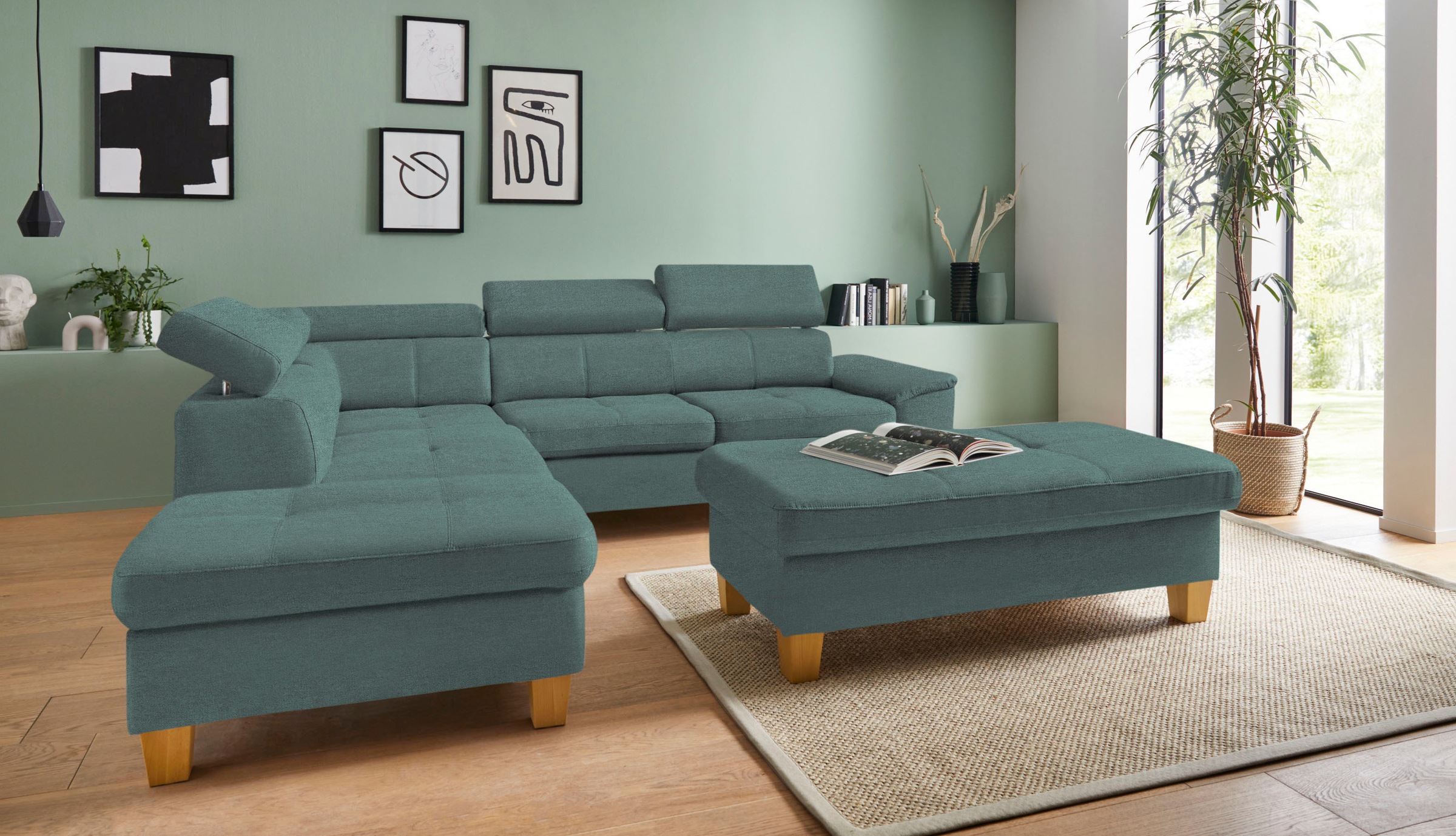 exxpo - sofa fashion Ecksofa »Enya, aufwendige Detailverarbeitung, hoher Sitzkomfort, bequem, L-Form«, mit Kopfteilverstellung, wahlweise Bettfunktion u. Bettkasten