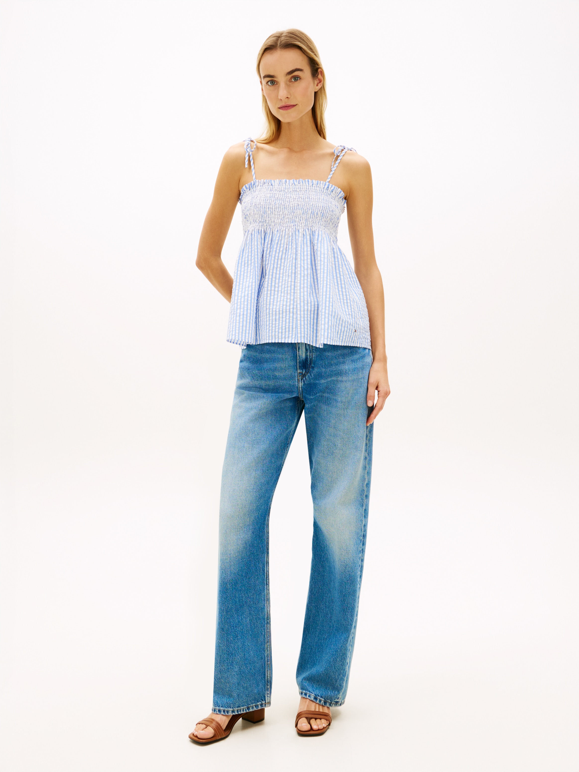 Tommy Hilfiger Smoktop »SWIMSHOP SEERSUCKER SMOCKED TOP« Baumwolle, Träger zum Binden