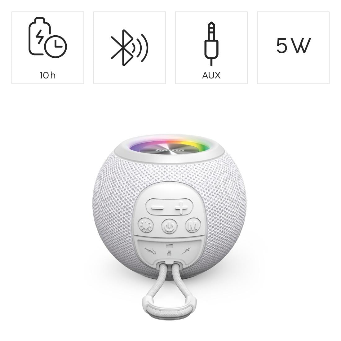 Hama Bluetooth-Lautsprecher »Bluetooth®-Lautsprecher "Ball Shape Speaker", 5 Licht-Modi, 5W«, Integrierte Freisprecheinrichtung