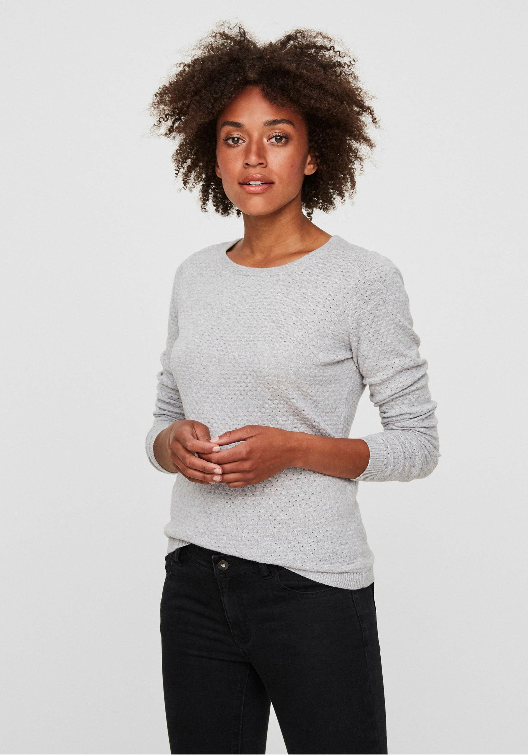 Vero Moda Rundhalspullover »VMCARE STRUCTURE LS O-NECK BLOUSE«, aus Bio-Baumwolle