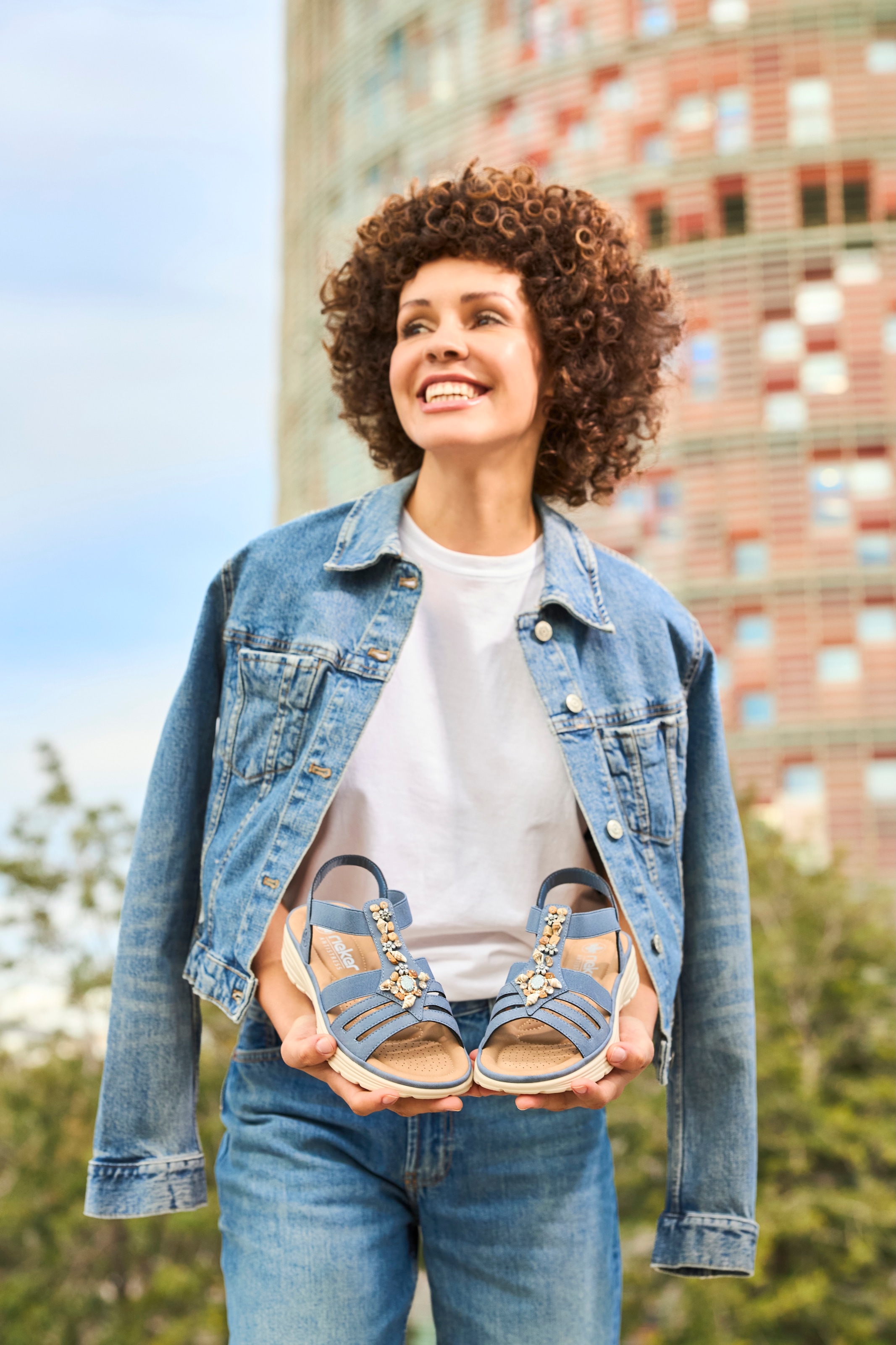 Rieker Sandale, Sommerschuh, Riemchensandalette, Schmuckverzierung, Gummizüge