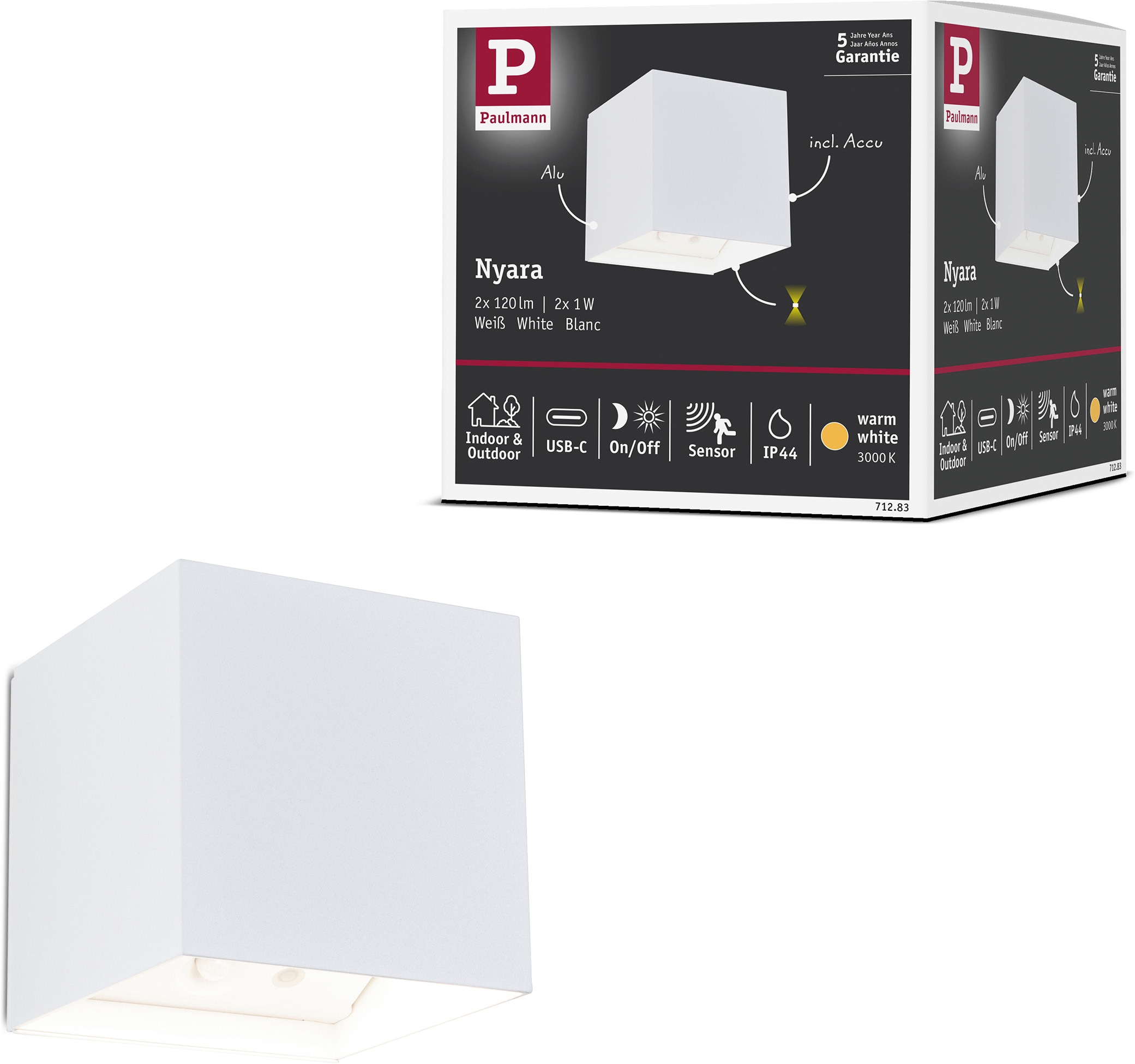 Paulmann LED Wandleuchte »Nyara IP44 2W« LED-Modul 2 Stk. Dämmerungsgesteuerter Bewegungsmelder (HF)