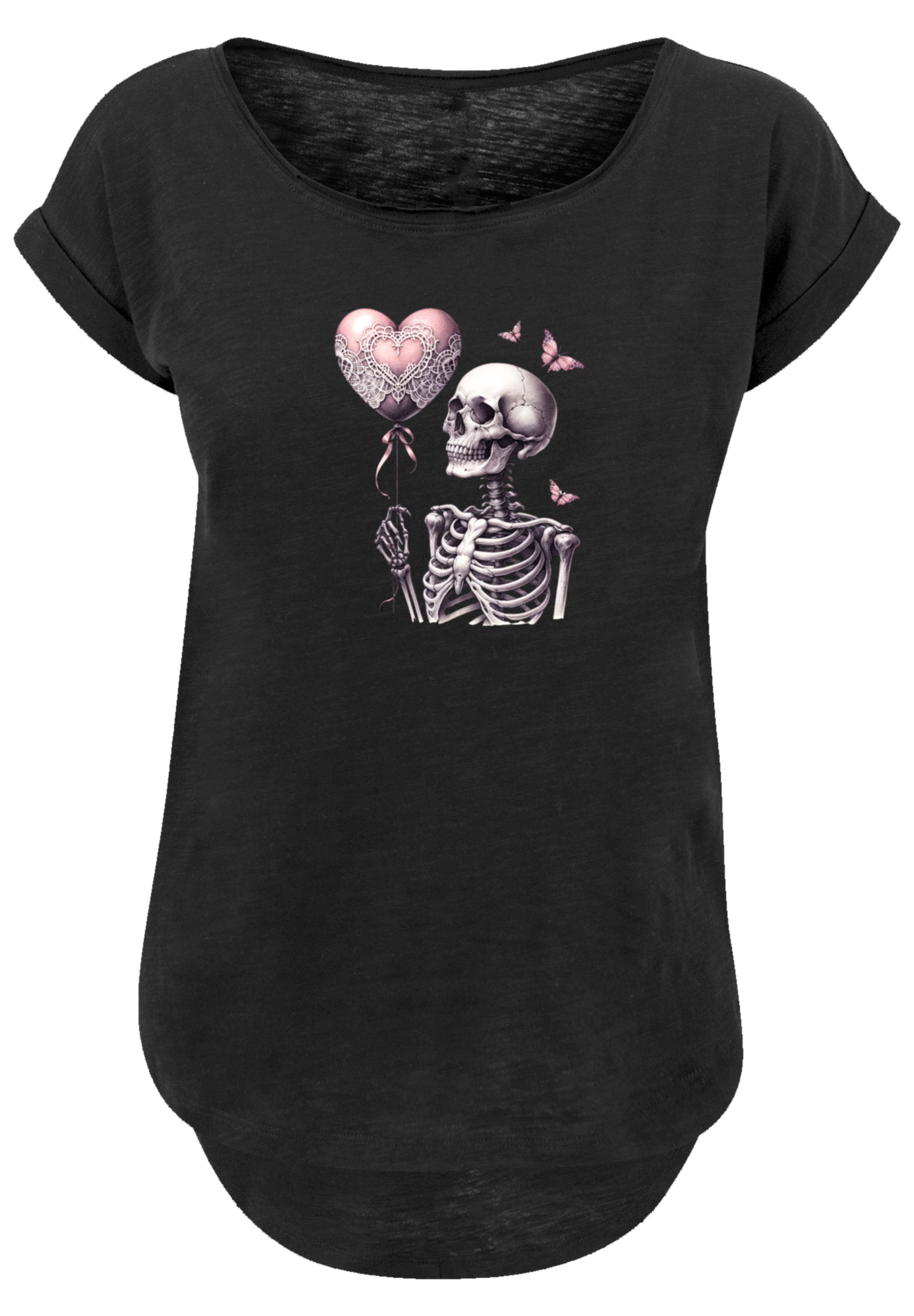 F4NT4STIC T-Shirt »Skelett hält Herzballon«, Premium Qualität