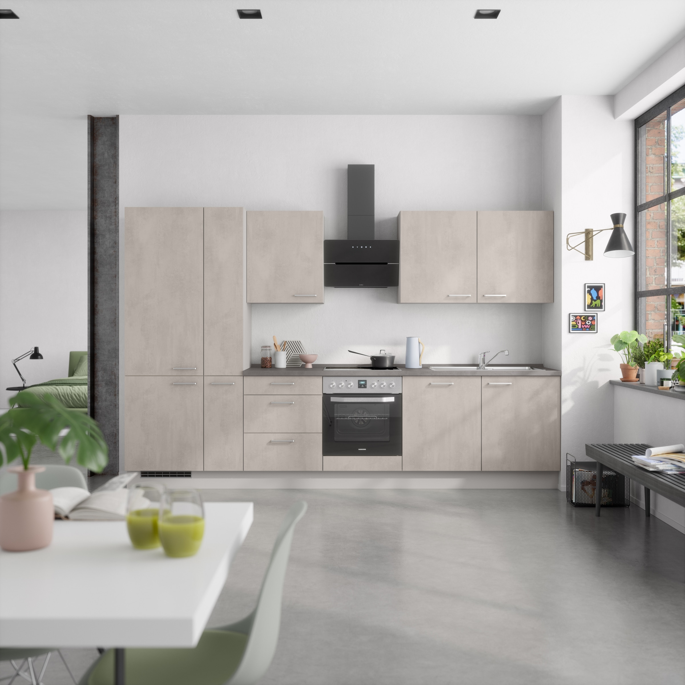 nobilia® Küchenzeile »"Riva II", NEU: individuell anpassbar mit gratis Profi-Beratung« vormontiert, Breite 330 cm, Ausrichtung wählbar, wahlw. mit E-Geräten
