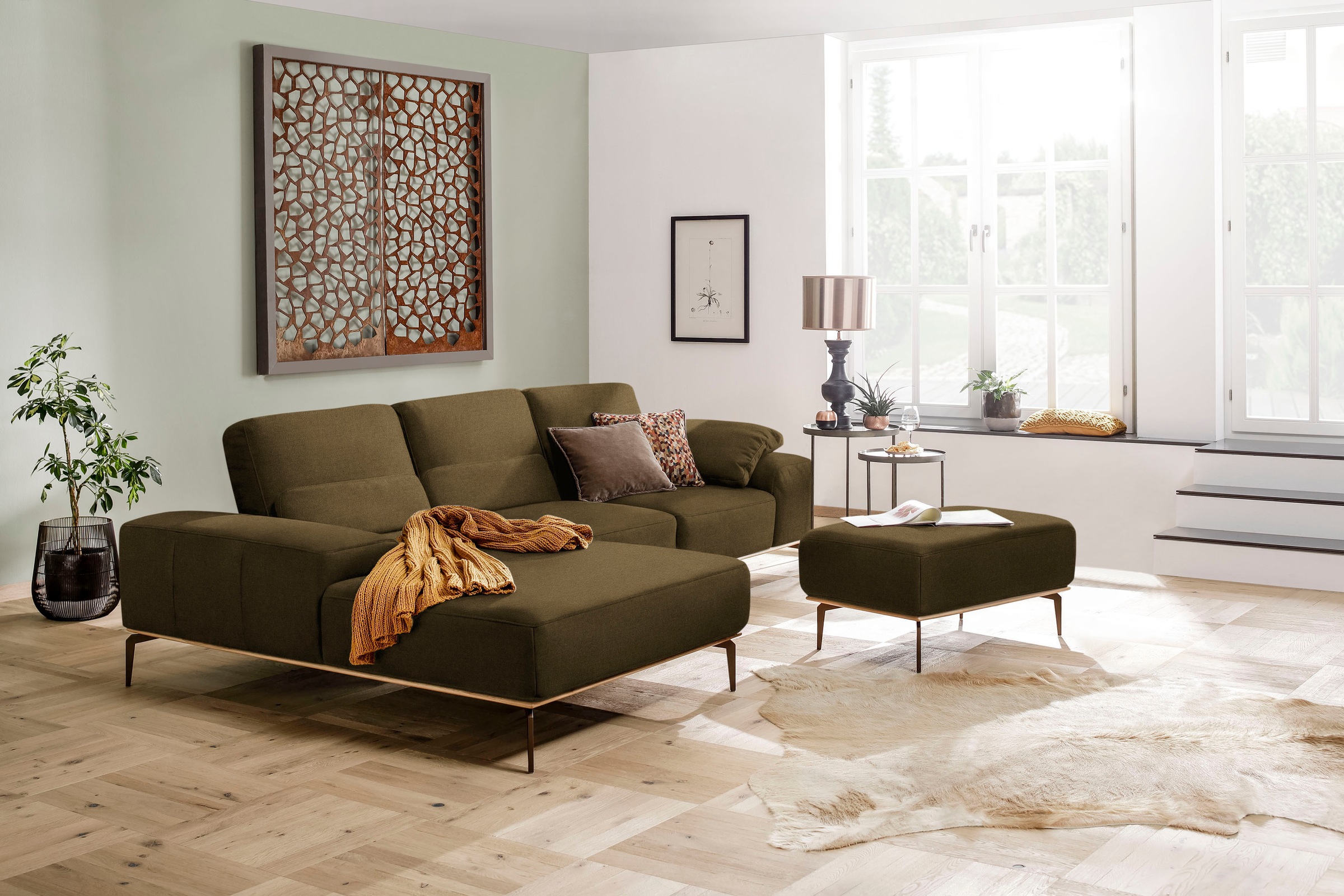 W.SCHILLIG Polsterhocker »run« mit Holzsockel, Füße in Bronze pulverbeschichtet, Breite 75 cm