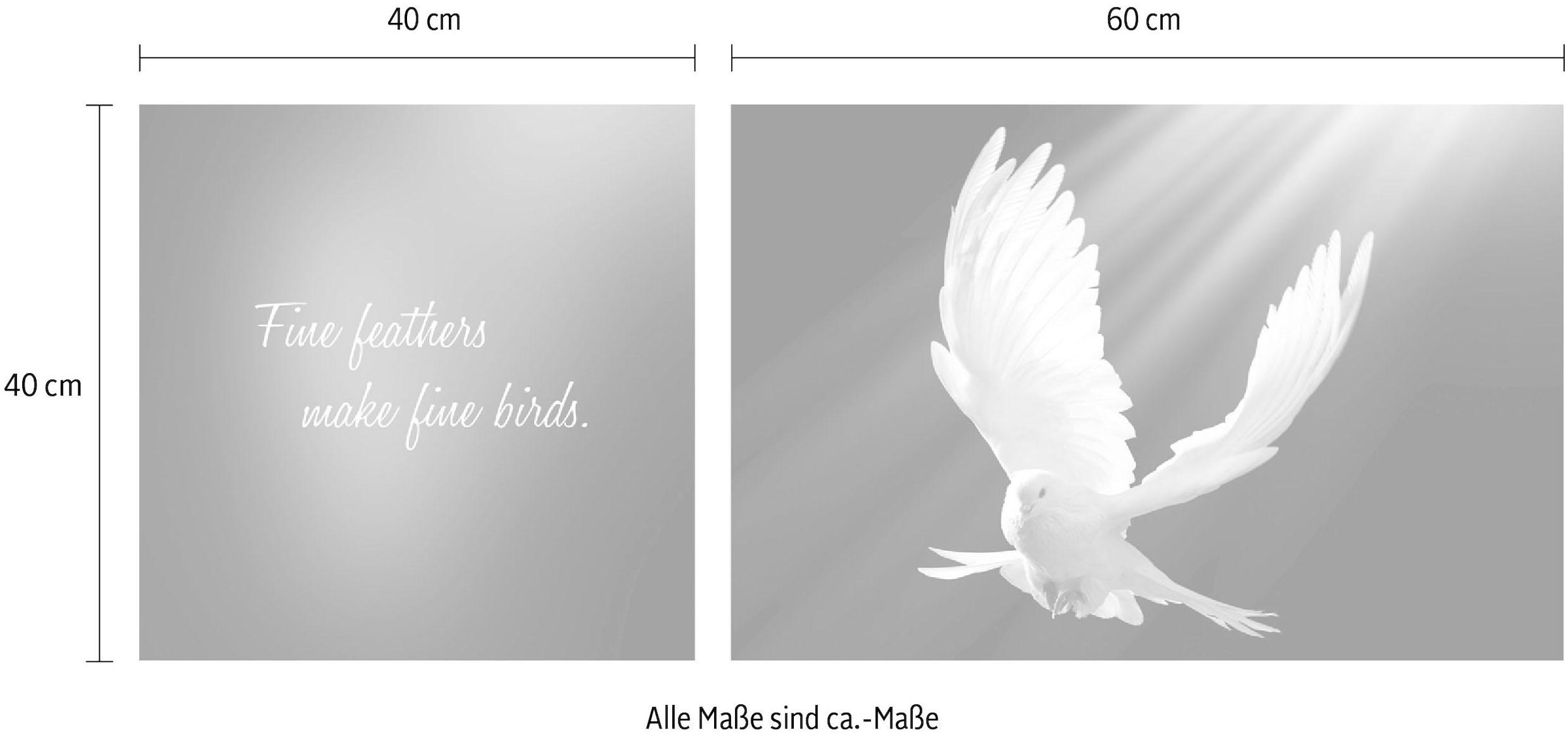queence Leinwandbild »Birds«, Vogelbilder-Vögel-Kunst-Modern-Spa-Spa Bilder-Sprüche-Sprüche & Texte-Schriftzug-Schriftzüge, (Set), Premium-Leinwandstoff, Handarbeit aus Deutschland, Spruch, 2er Set