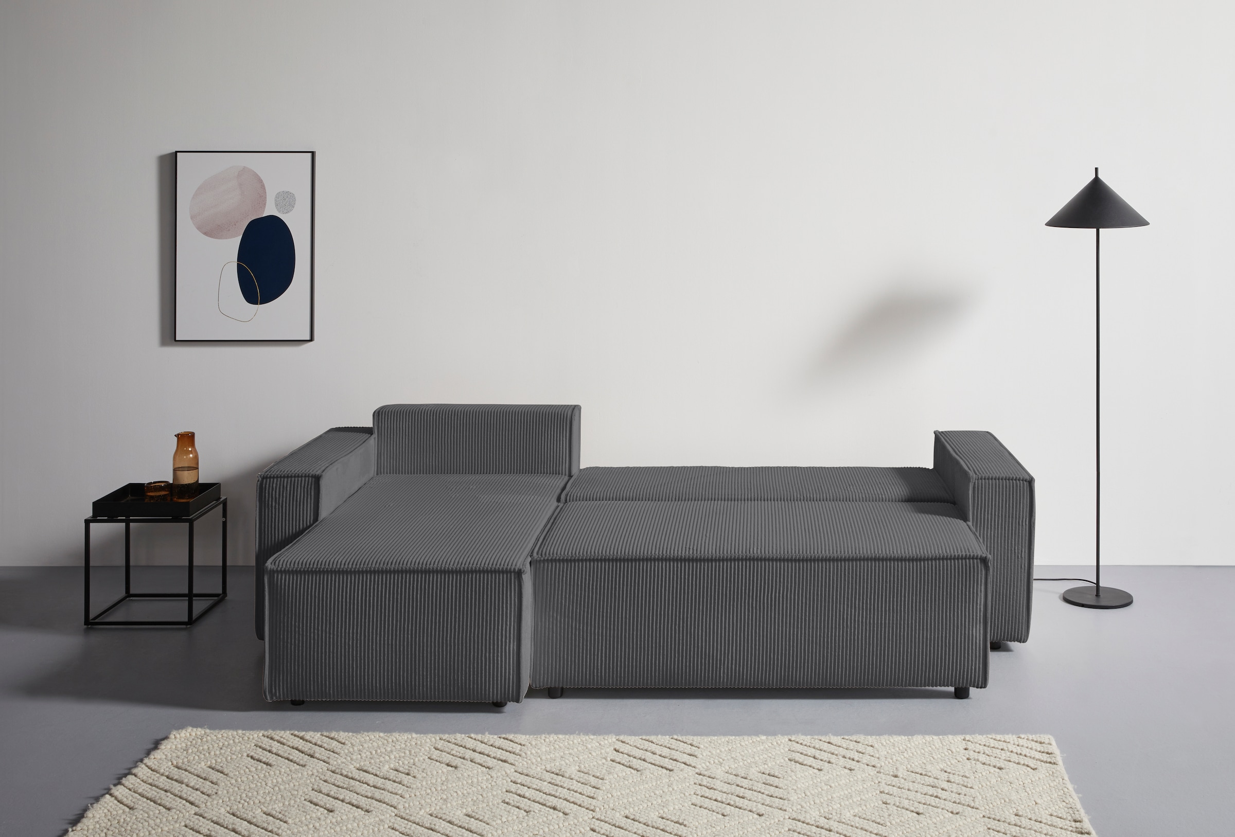 OTTO home Ecksofa »CASSI, 241cm, L-Form, Schlafsofa, Dauerschläfer, Boxspringfederung« Schlaffunktion (133/200) ,Bettkasten, Recamiere links/rechts, Cord