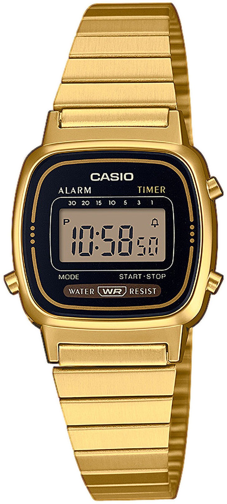CASIO VINTAGE Damen Chronograph, gold, Armbanduhren, Quarzuhr, Armbanduhr, Damenuhr, Digitaluhr, Datum, Edelstahlarmband