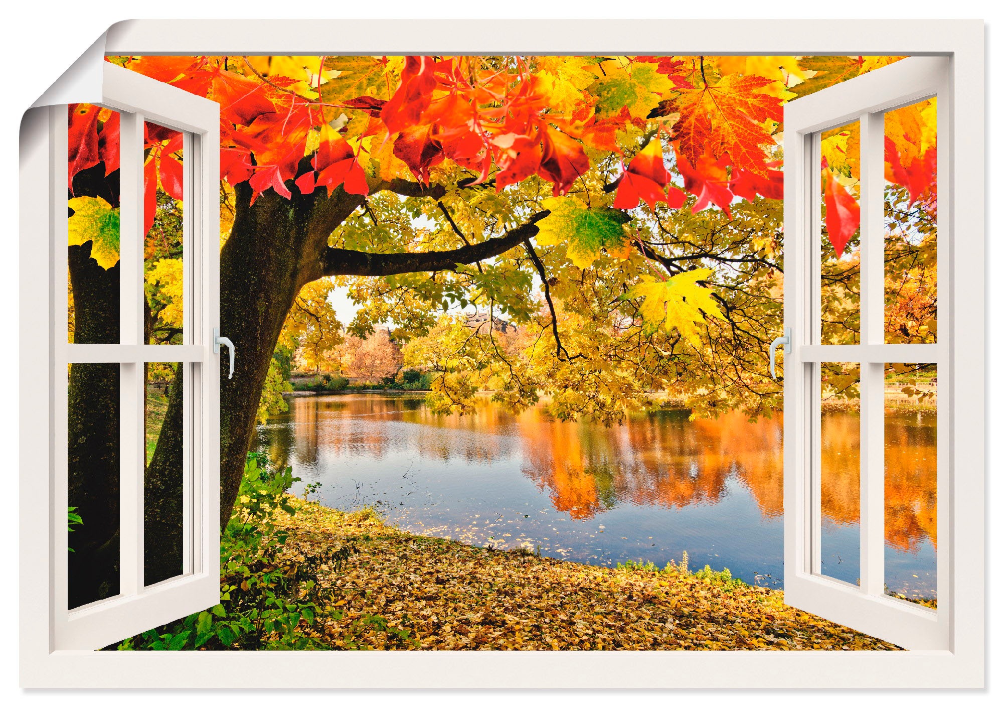 Artland Poster "Fensterblick Herbsttag an einem See", Gewässer, (1 St.), al günstig online kaufen