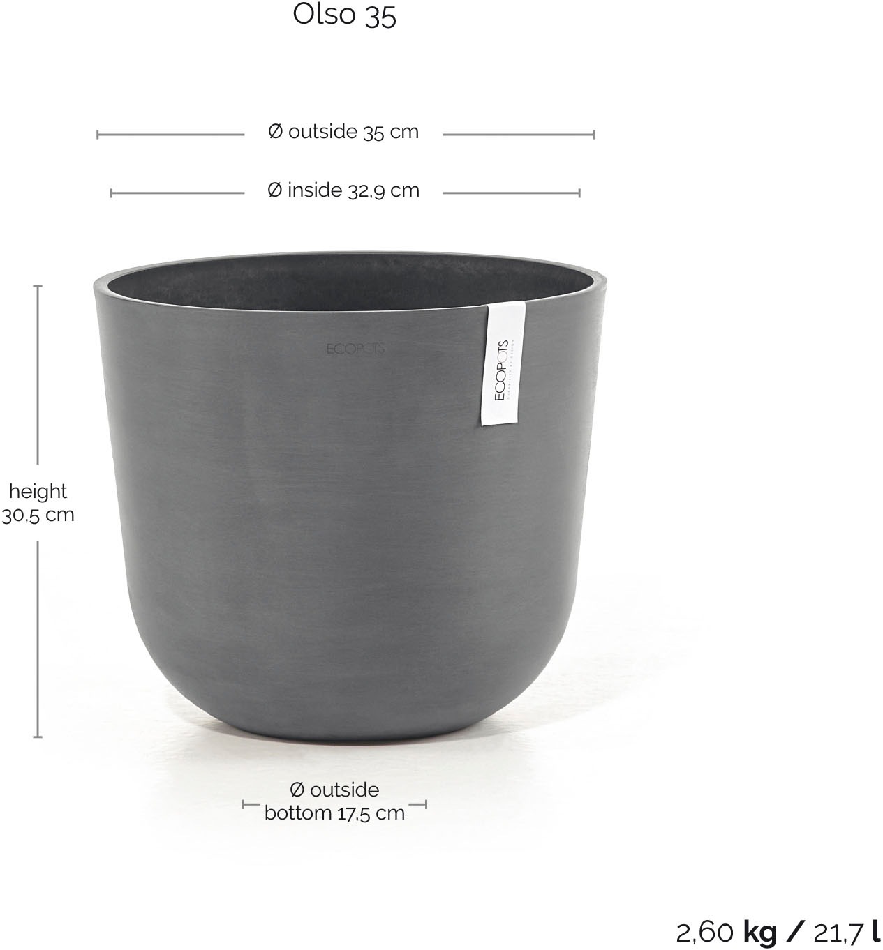 ECOPOTS Blumentopf »Oslo 35 Grau« für innen und außen: frostsicher, bruchsicher und lichtbeständig