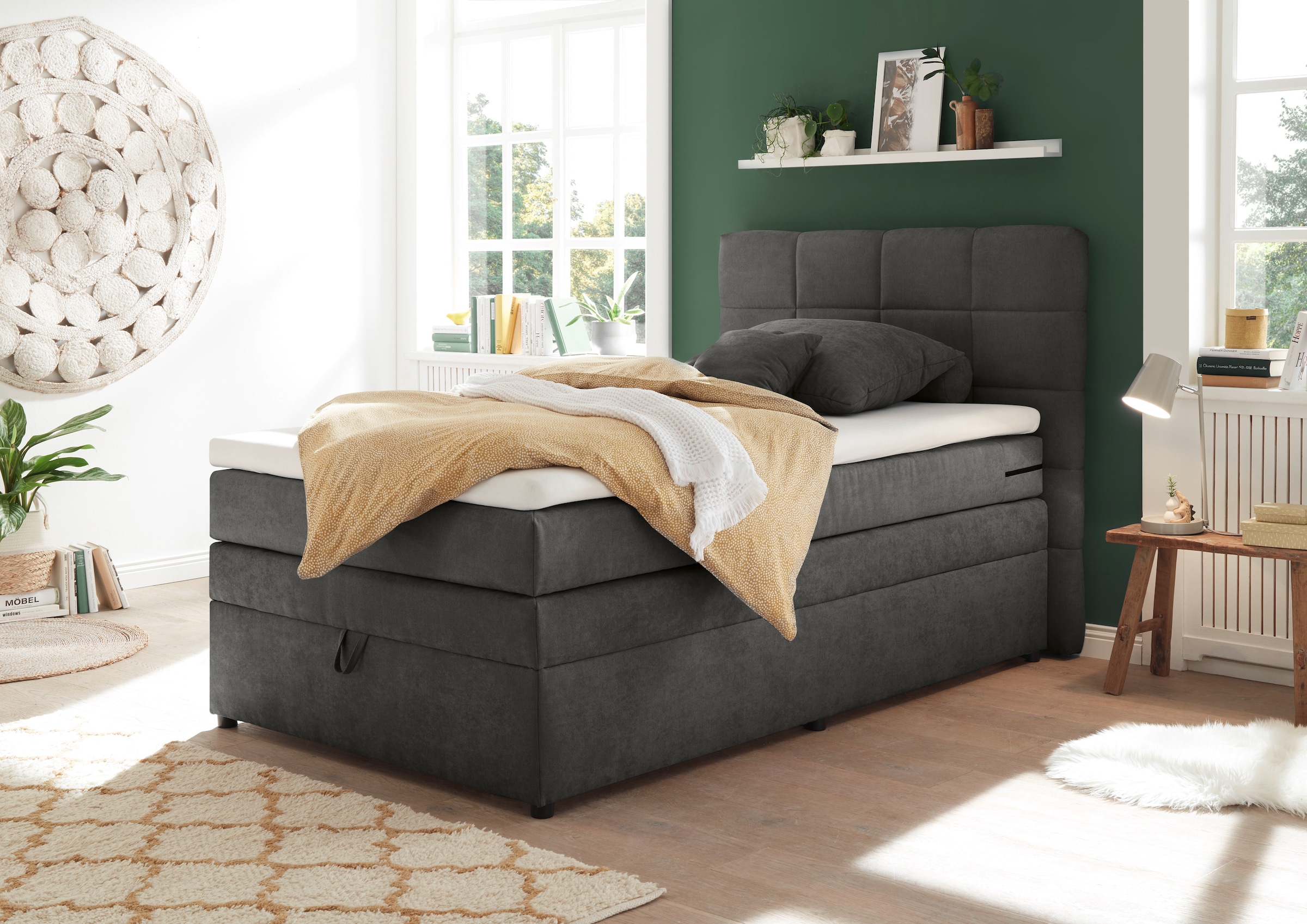 ED EXCITING DESIGN Boxspringbett "Tacoma", inkl. Bettkasten und Topper