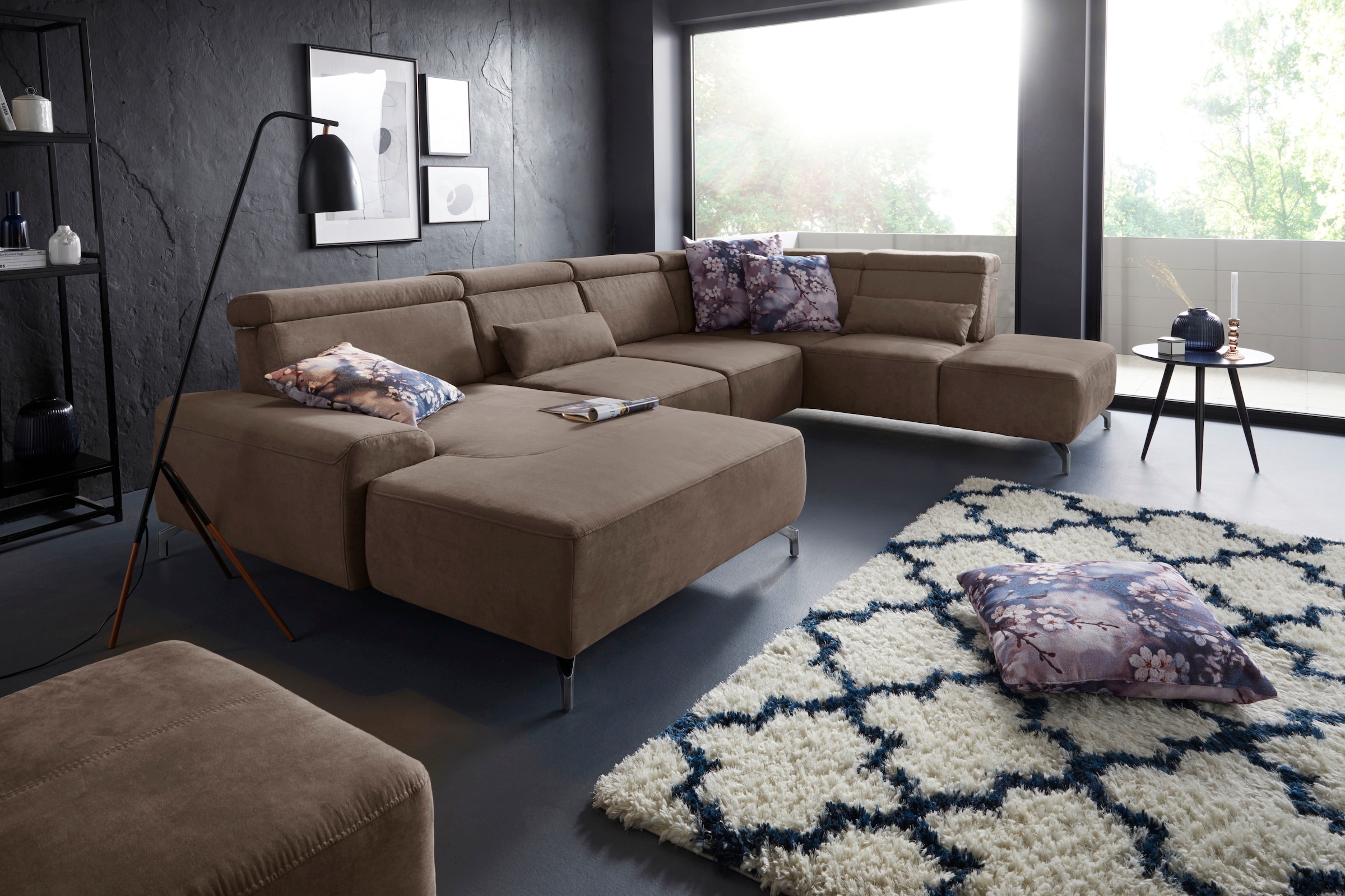 sit&more Wohnlandschaft »Gizeh U-Form«, 12 cm Fußhöhe, inklusive Sitztiefenverstellung und Kopfteilverstellung