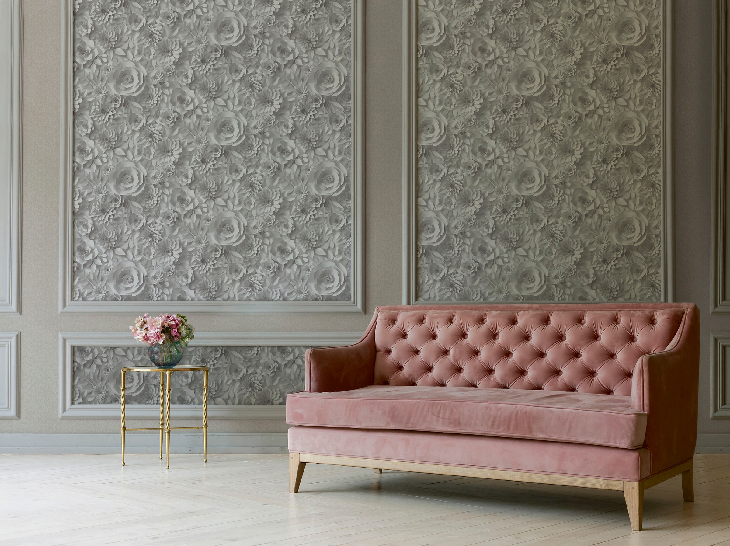 A.S. Création Vliestapete »PintWalls Blumen 3D Optik«, matt-gemustert-neutral, Blumenwand Tapeten Wohnzimmer Schlafzimmer Küche modern Flur Design