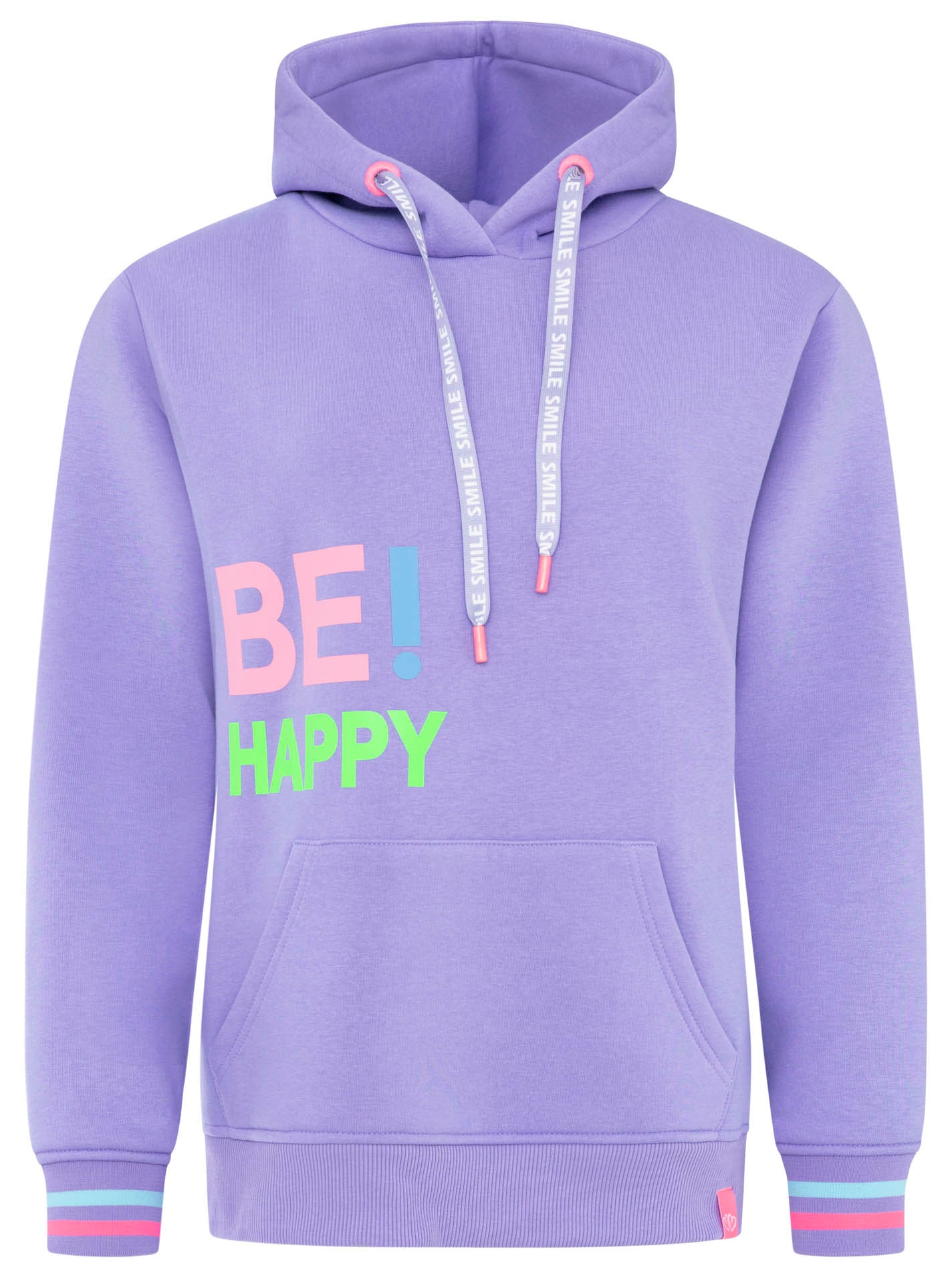 Zwillingsherz Hoodie »"Be Happy!"«, gestreifte Bündchen, Aufdruck auf Brust, Kapuze, Kängurutasche
