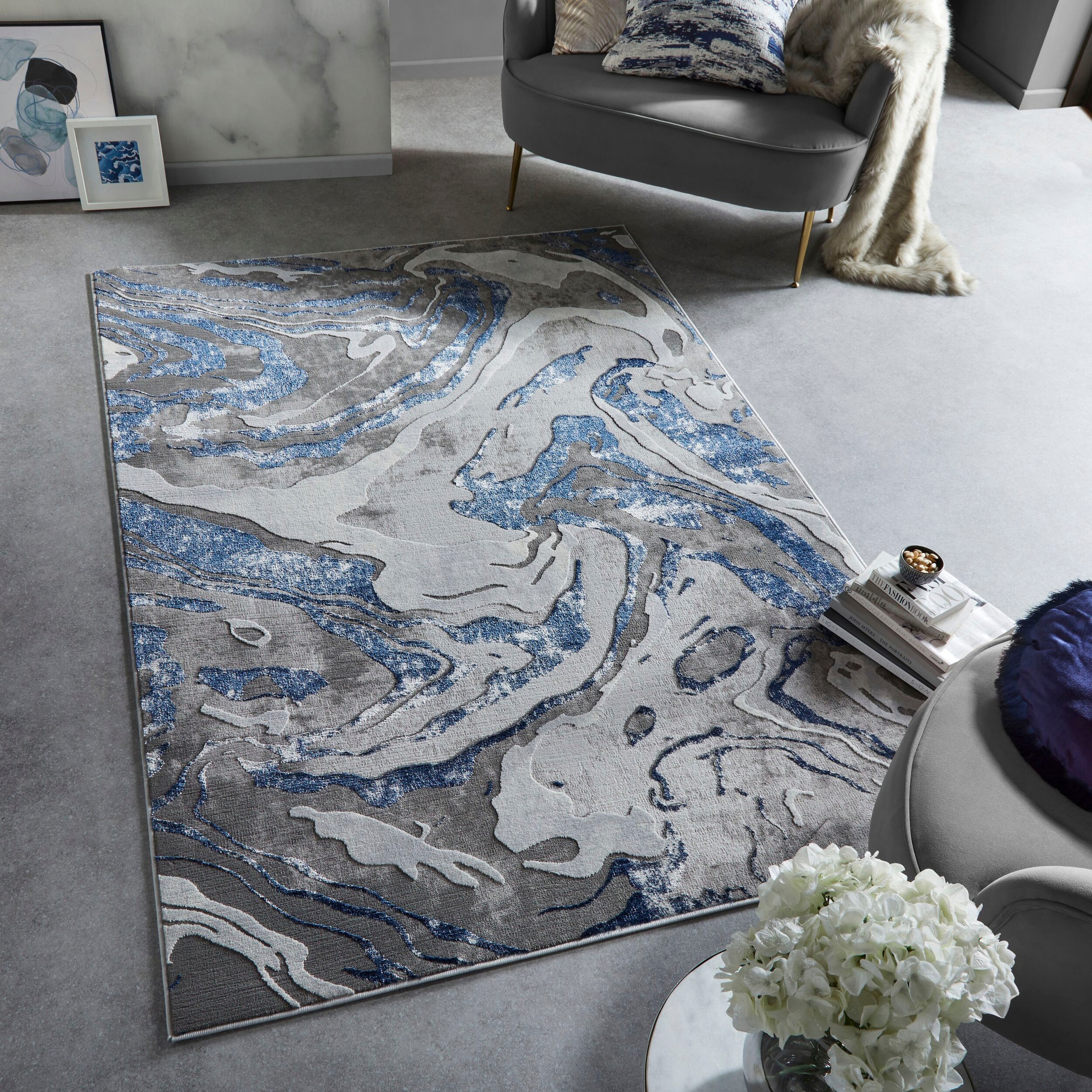 FLAIR RUGS Teppich »Marbled«, rechteckig, 12 mm Höhe, dezenter Glanz, mehrfarbig, modernes Marmor-Design