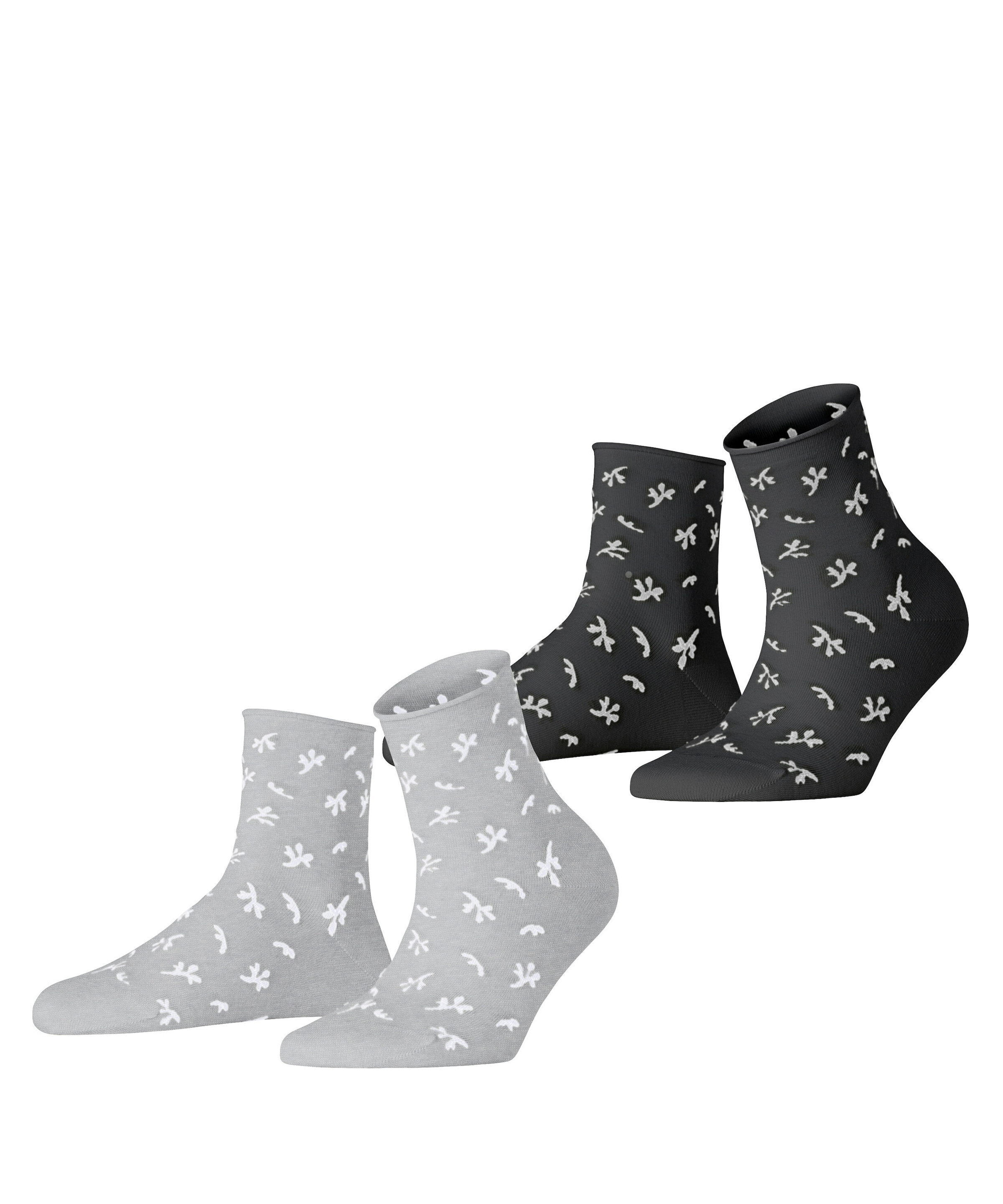 Esprit Kurzsocken "Twig" 2 Paar, mit kleinem Rollrand, florales Muster