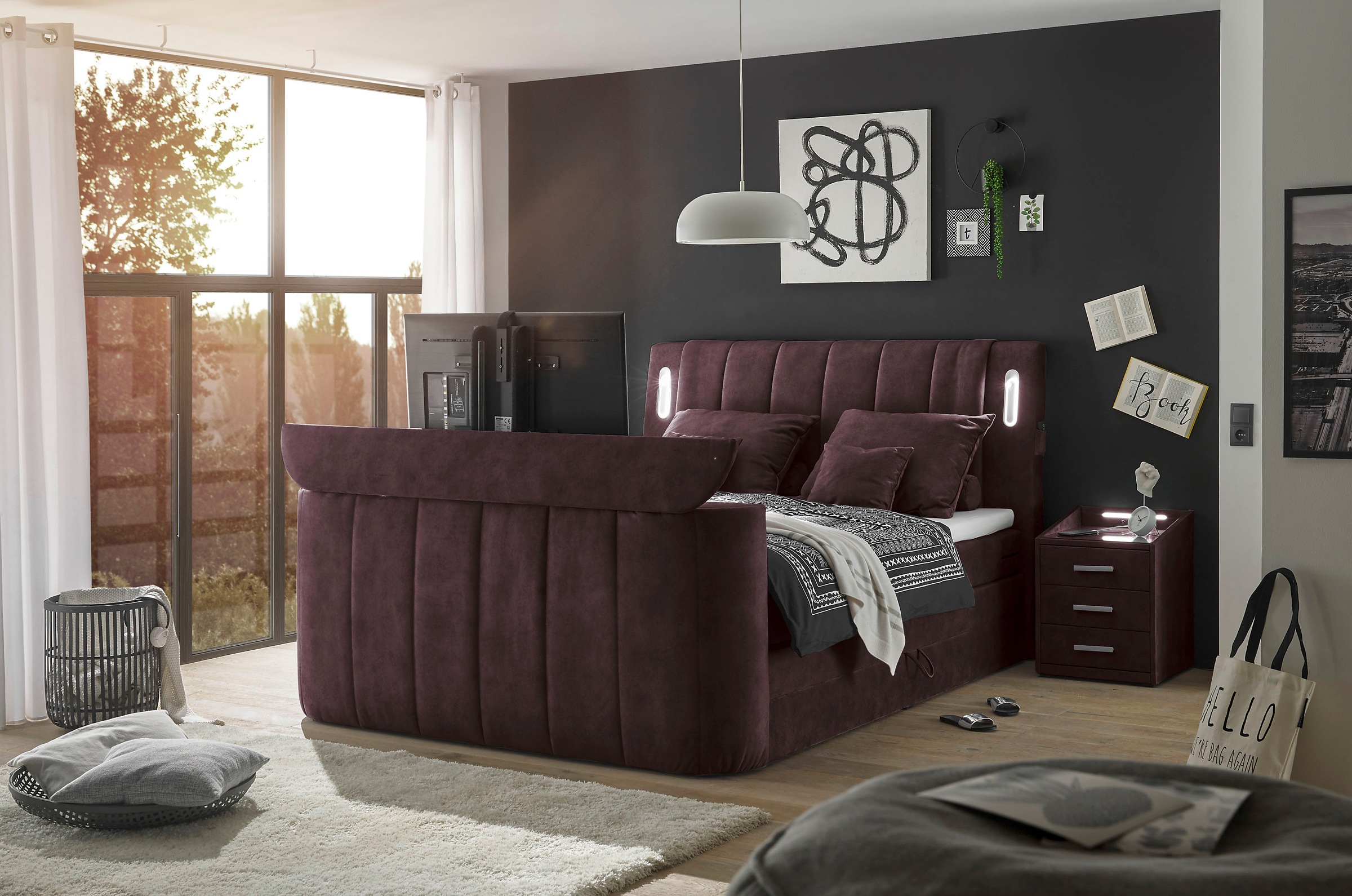 ED EXCITING DESIGN Boxspringbett "Dallas" 7 Stk. tlg. inkl. Topper, LED-Bel günstig online kaufen