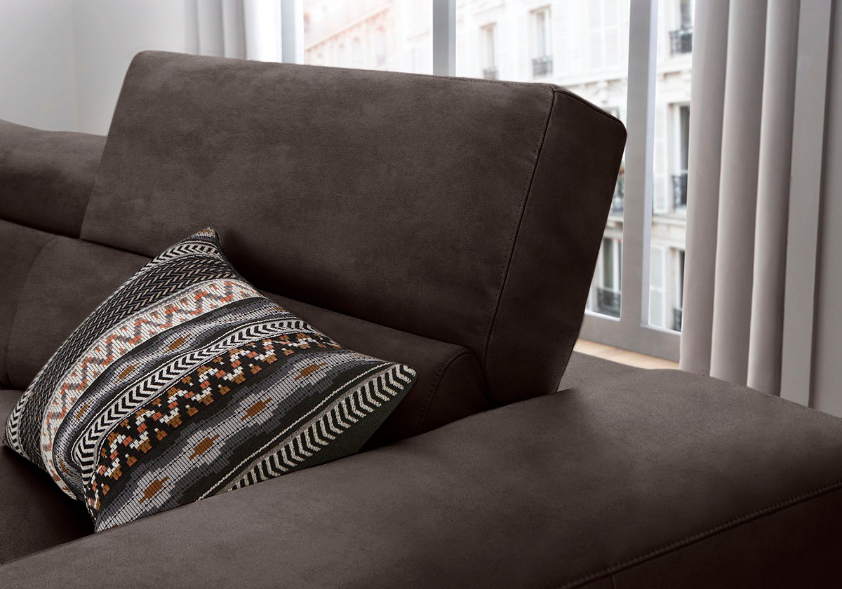 Ecksofa W.SCHILLIG "piedroo, Designsofa mit tollem Sitzkomfort, bequem und elegant, L-Form", braun (mocca s37), B:303cm H:70cm T:193cm, Stoff S37 (100% Polyester): Luxus-Microfaser in Lederoptik, Sofas, Ecksofa, Kopfteilverstellung, wahlweise mit Sitztief 6