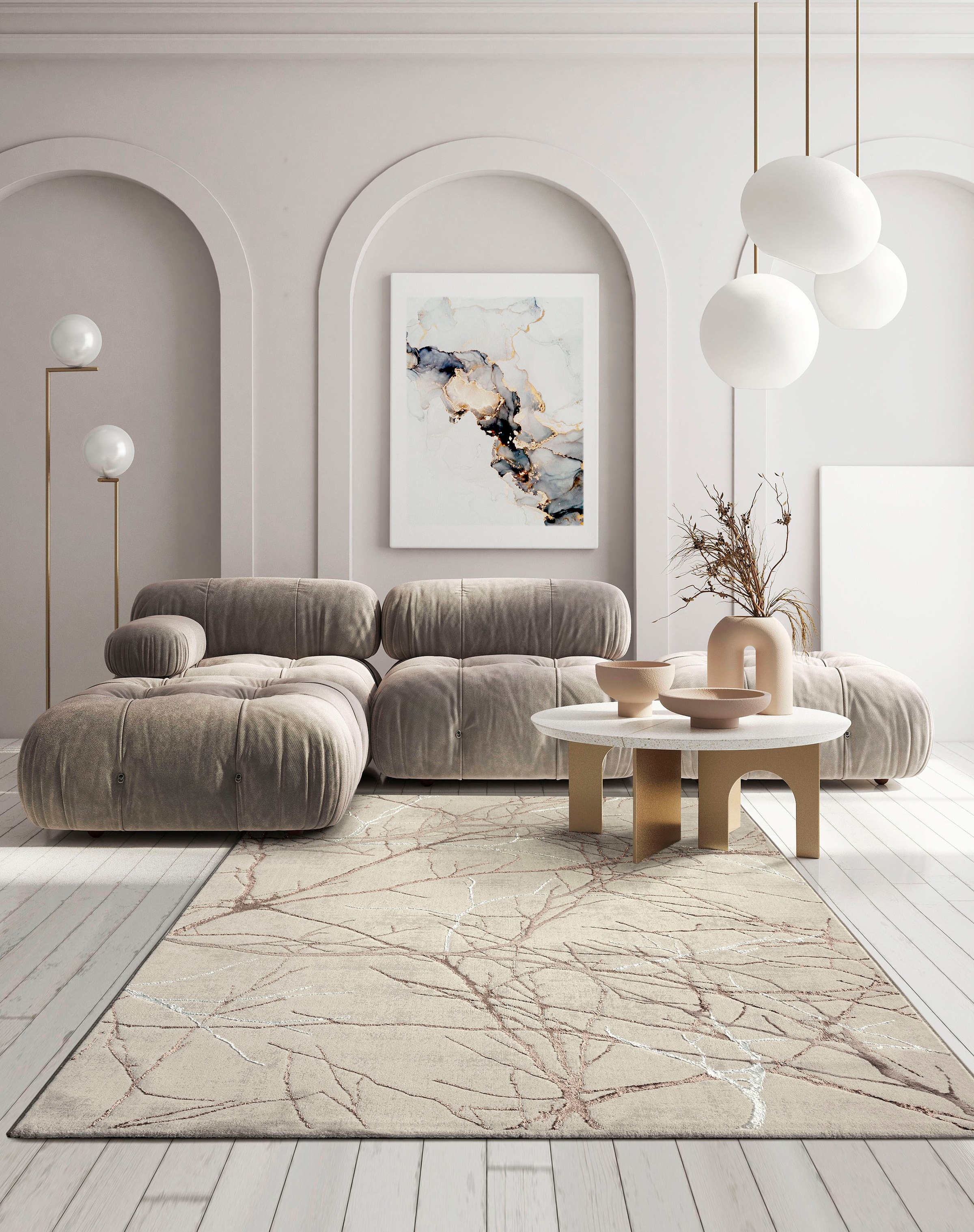 Teppich MERINOS "Creation 50055", beige (creme), B:120cm H:10mm L:170cm, Polyester, Teppiche, Teppich, elegant, glänzend, Kurzflor, Indoor, pflegeleicht, robust