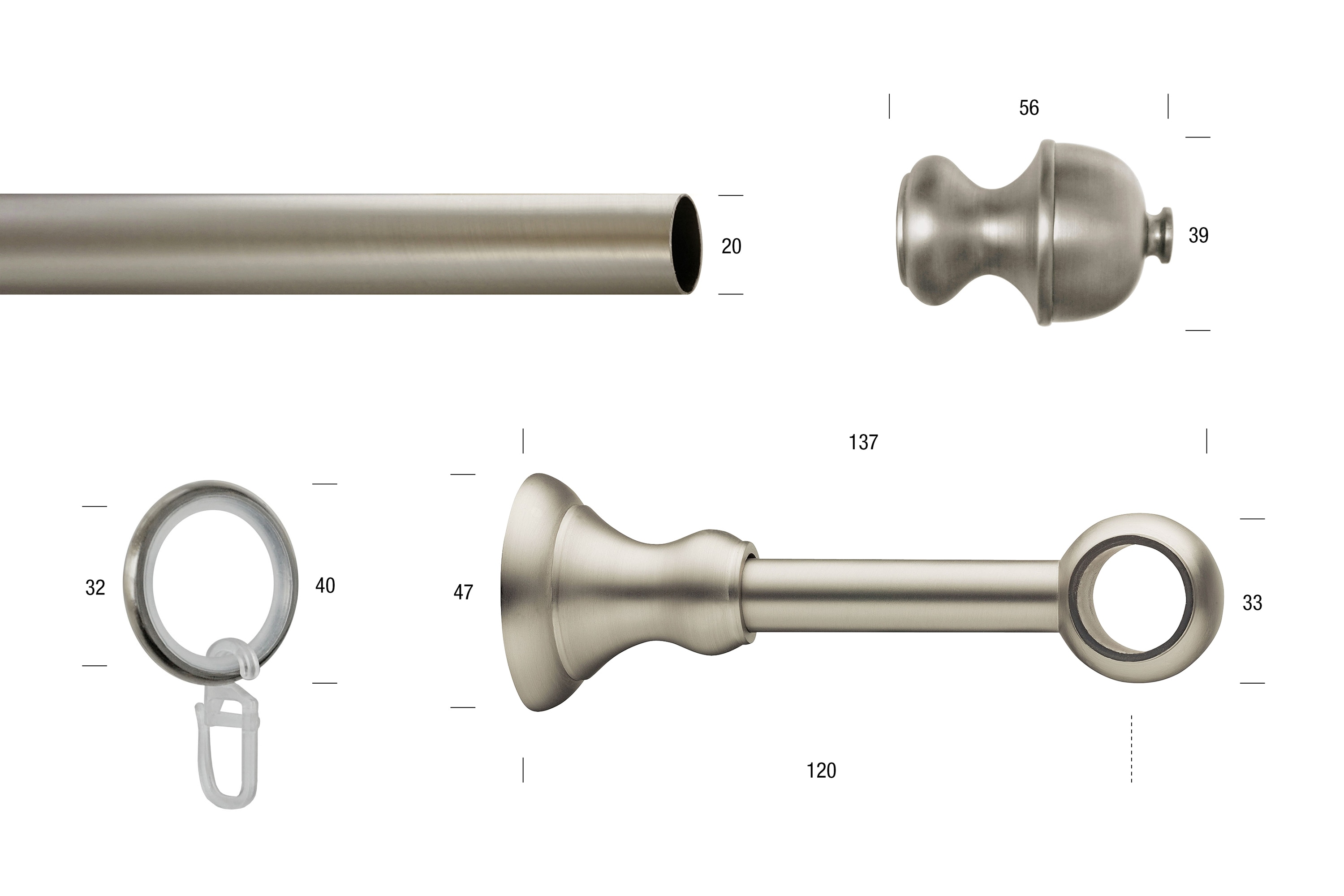 Thumbnail - GARESA Gardinenstange "ANDREA" Ø 20 mm 1 läufig-läufig Wunschmaßlänge Vorhanggarnitur, verlängerbar, Endknopf Profil kle...