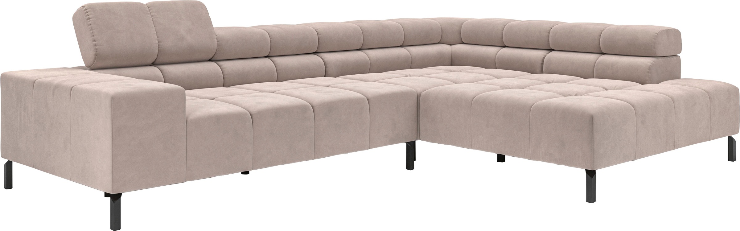 INOSIGN Ecksofa »Ancona New, wahlweise motorische Sitztiefenverstellung, auch in Cord«, feine Steppung, mit Kopfteilverstellung, 3 Zierkissen, L-Form