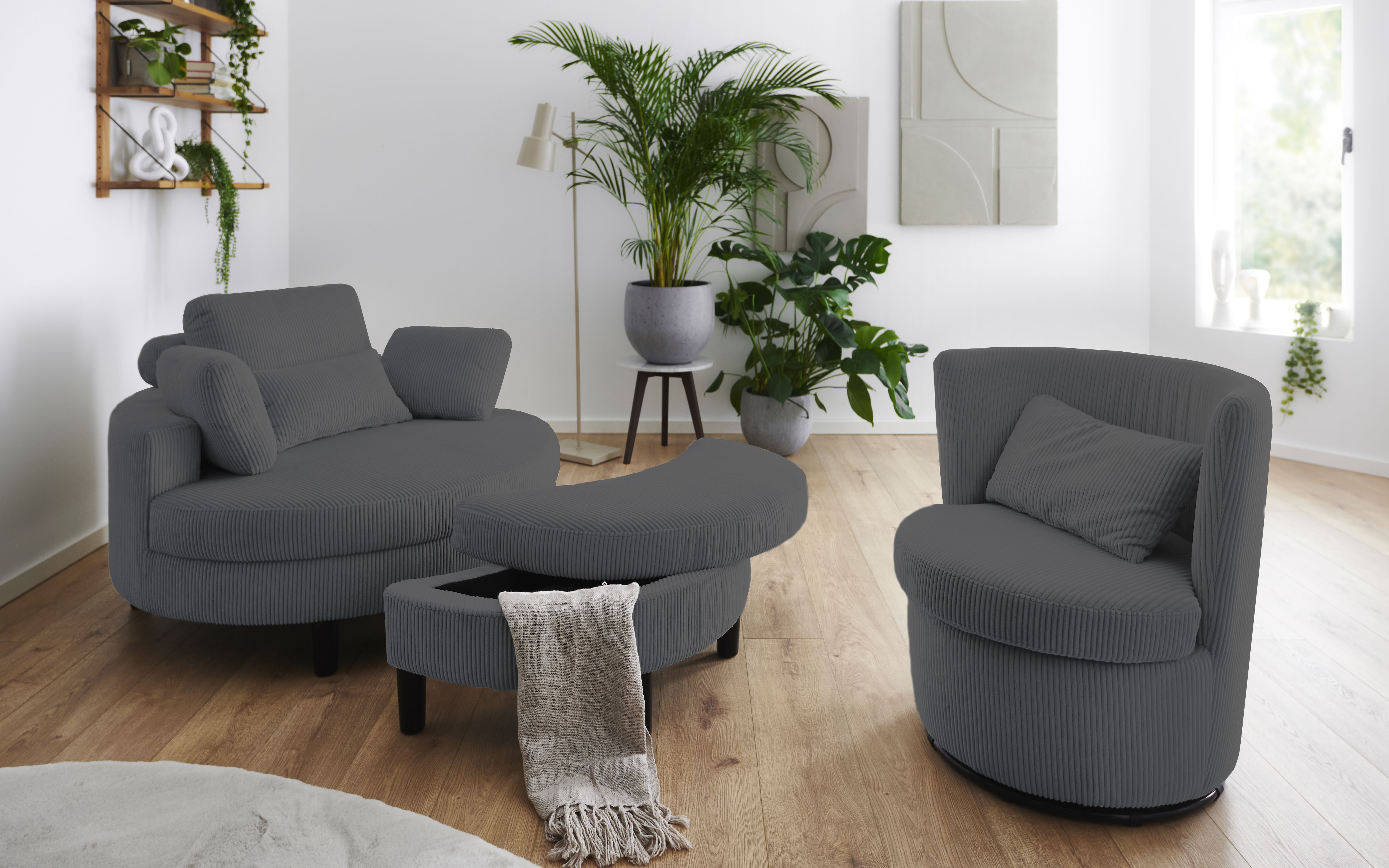 Thumbnail - ATLANTIC home collection Loveseat "Ravi", XXL- Sessel, inklusive Stauraumhocker, Rückenkissen & drei Zierkissen