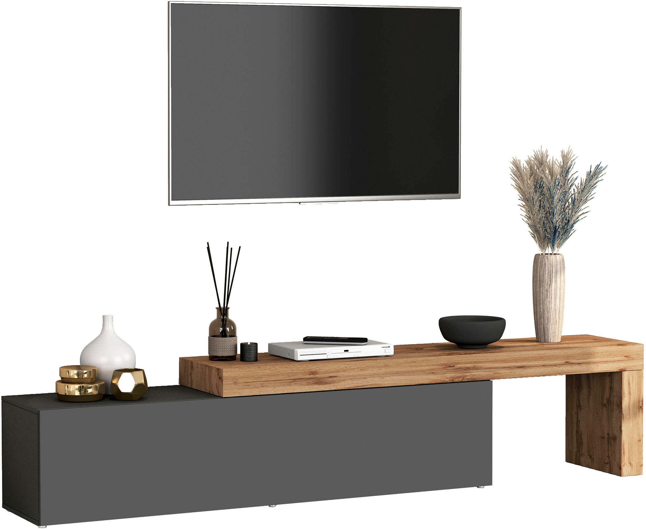 INOSIGN Lowboard »Chronos TV-Board, TV-Schrank« Breite verstellbar von 190 bis 350 cm, 1 Stk. tlg. Breite 270 cm TV-Board,Lowboard,1 Klappe und ein L-Förmiger Aufsatz