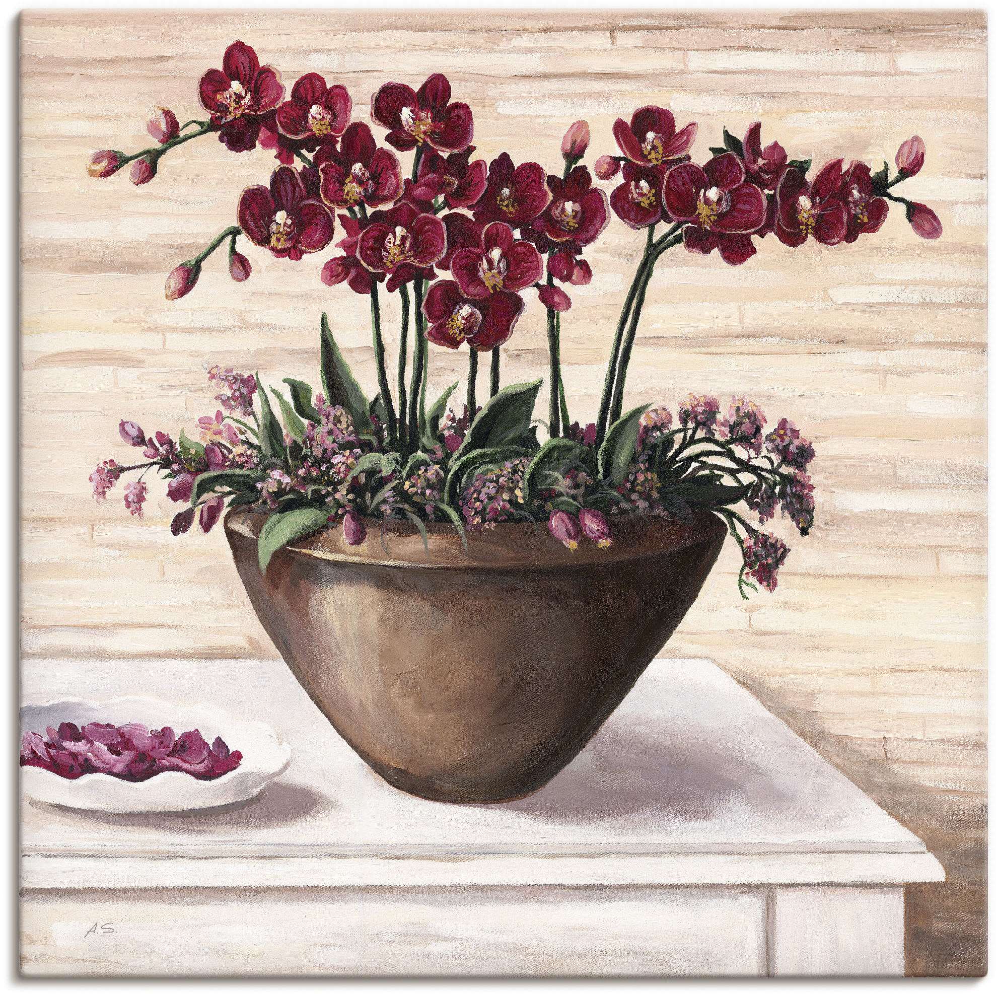 Artland Leinwandbild "Orchideen in Bordeaux" Blumen 1 Stk. tlg. auf Holzrahmen gespannt