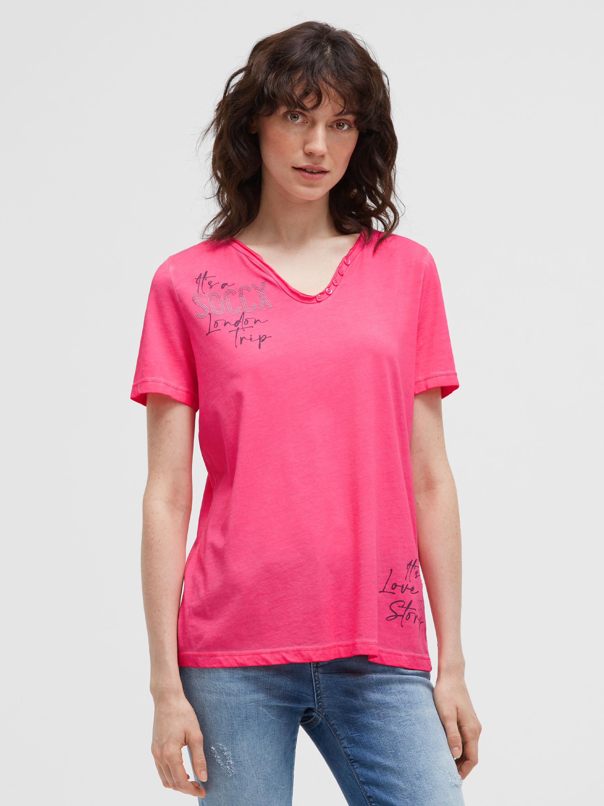 SOCCX V-Shirt mit längerer Rückenpartie