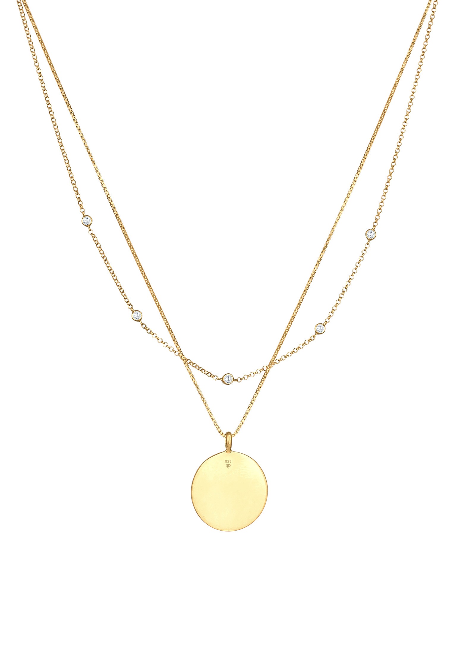 Elli Gliederkette »Layer Coin Ornament Münze Zirkonia 925 Silber«