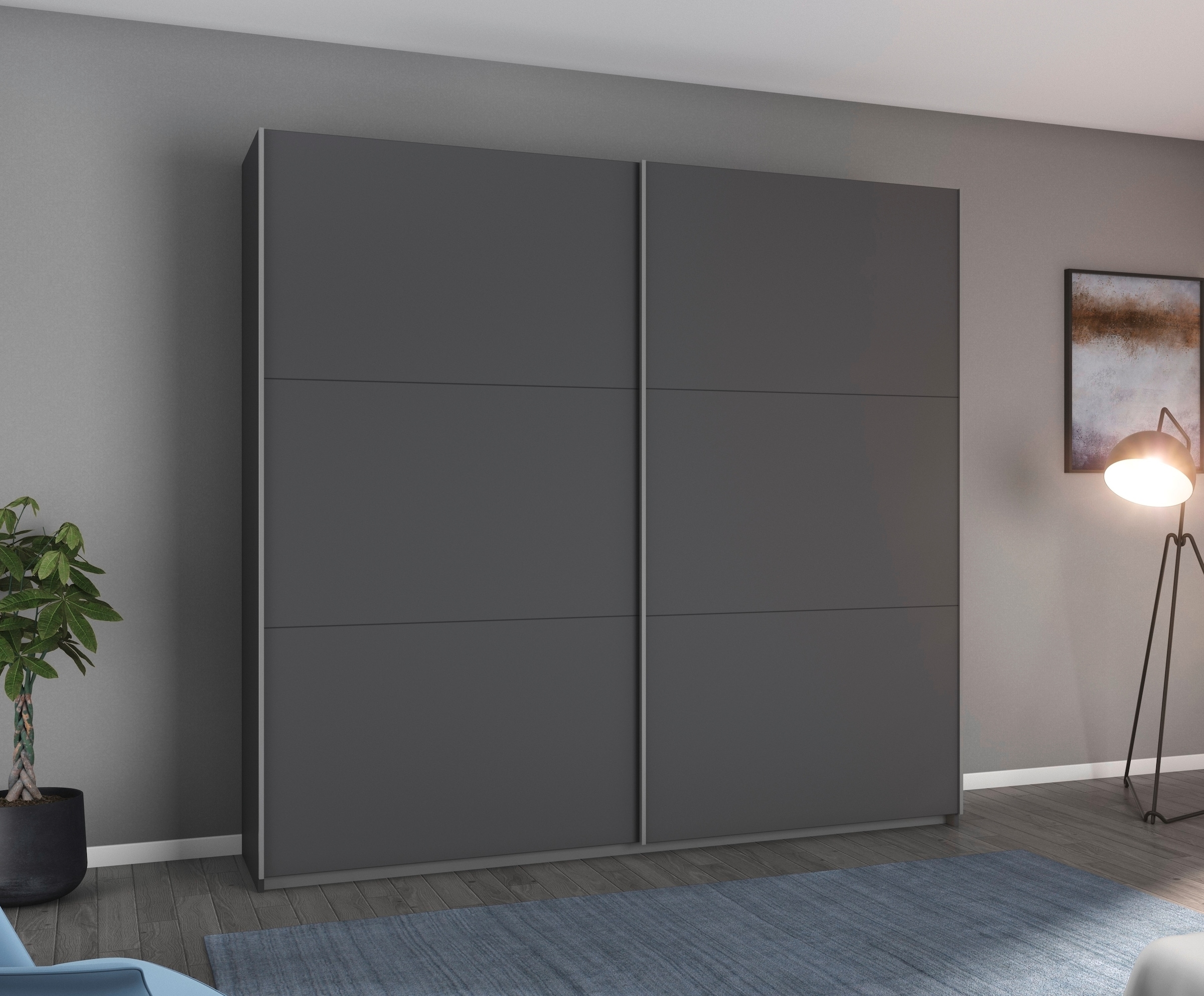 rauch Schwebetürenschrank "AURELIO Kleiderschrank Garderobe" 3 Ausstattungen BASIC/CLASSIC/PREMIUM (inkl. SOFT-CLOSE-FUNKTION), 3 verschiedene Ausstattungsvarianten Griffe aus Metall MADE IN GERMANY
